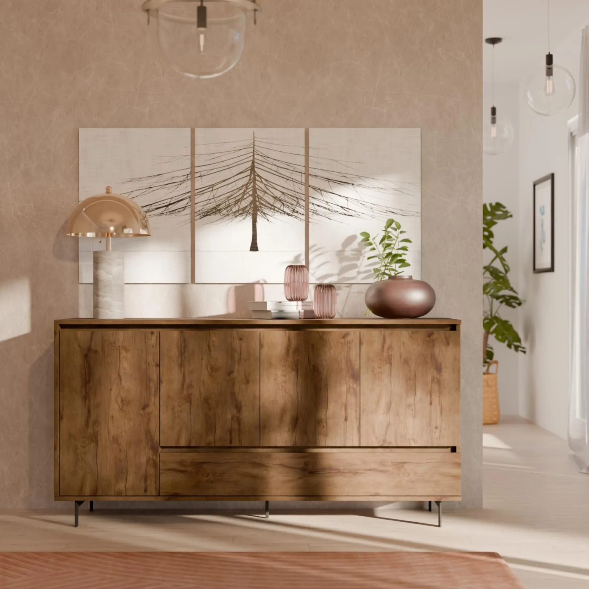 Buffets>Camif Buffet 4 portes 1 tiroir décor bois Gustavo - Noyer