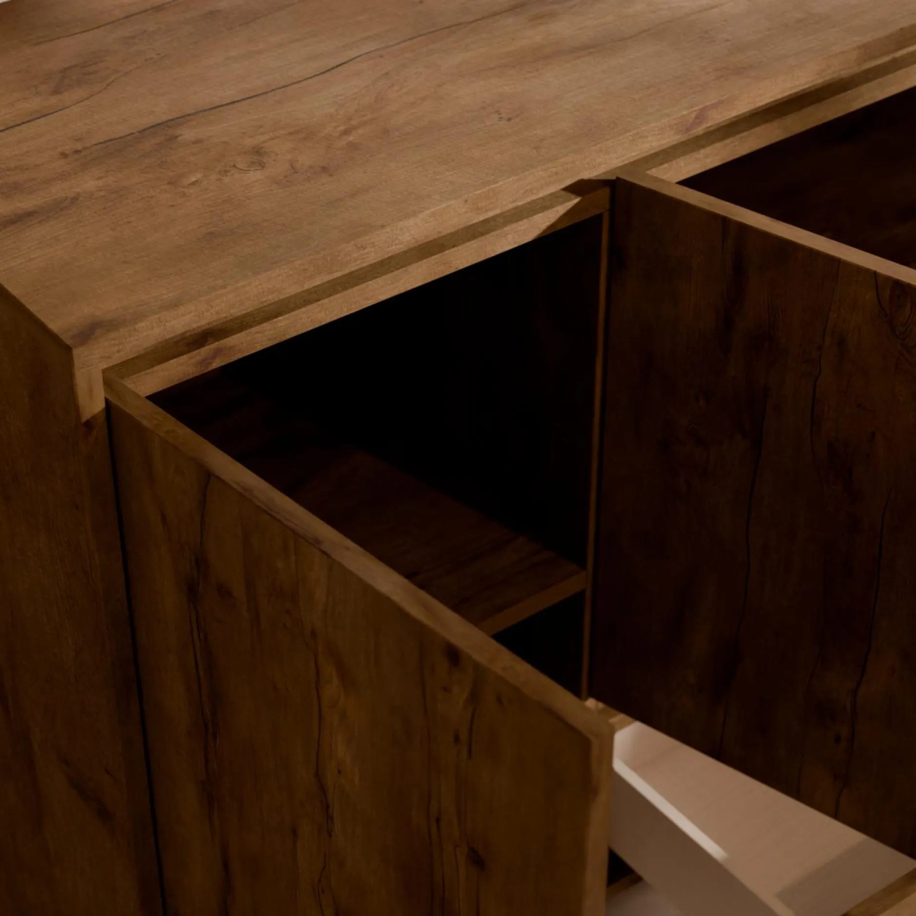 Buffets>Camif Buffet 4 portes 1 tiroir décor bois Gustavo - Noyer