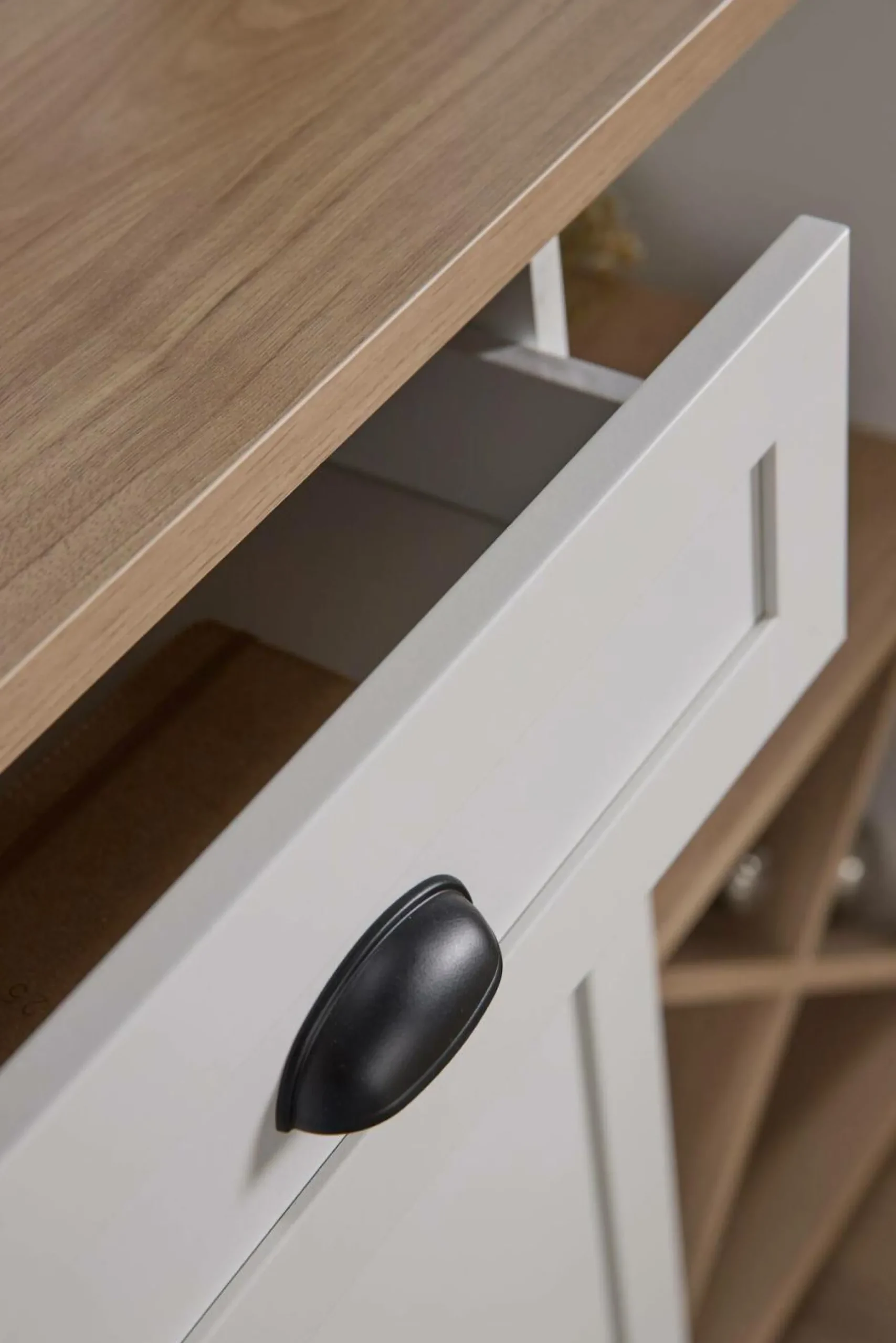 Buffets>Camif Buffet bas blanc et décor bois 1 porte 1 tiroir Pivoine