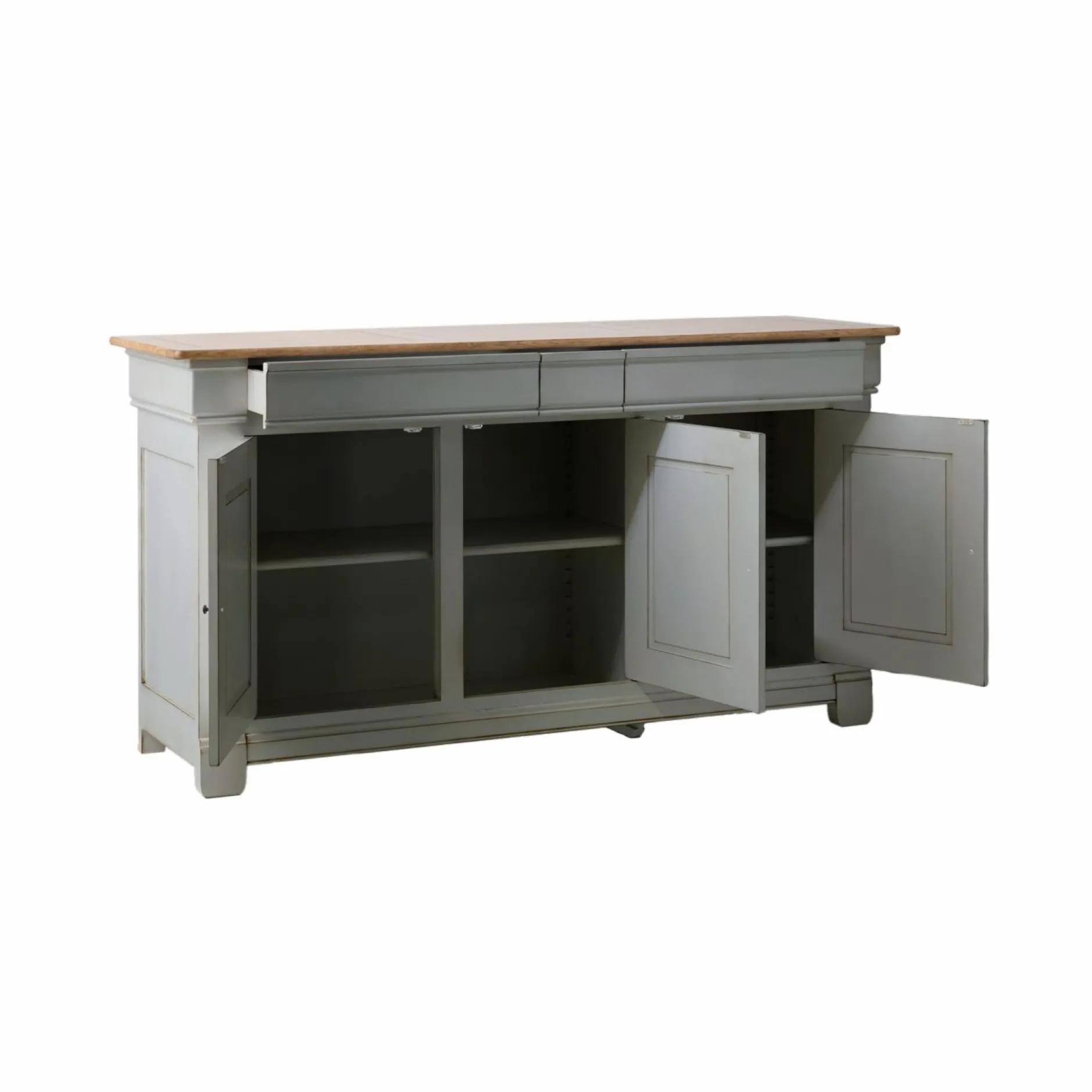 Buffets>Camif Buffet bois massif 3 portes 3 tiroirs Embellie - Gris