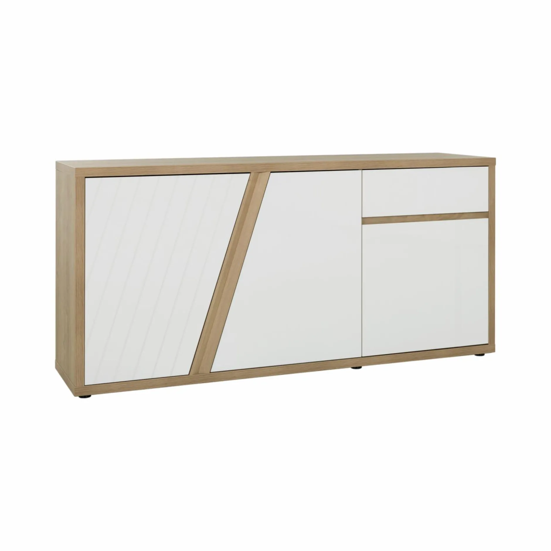 Buffets>Camif Buffet décor bois et blanc 3 portes 1 tiroir Gustave