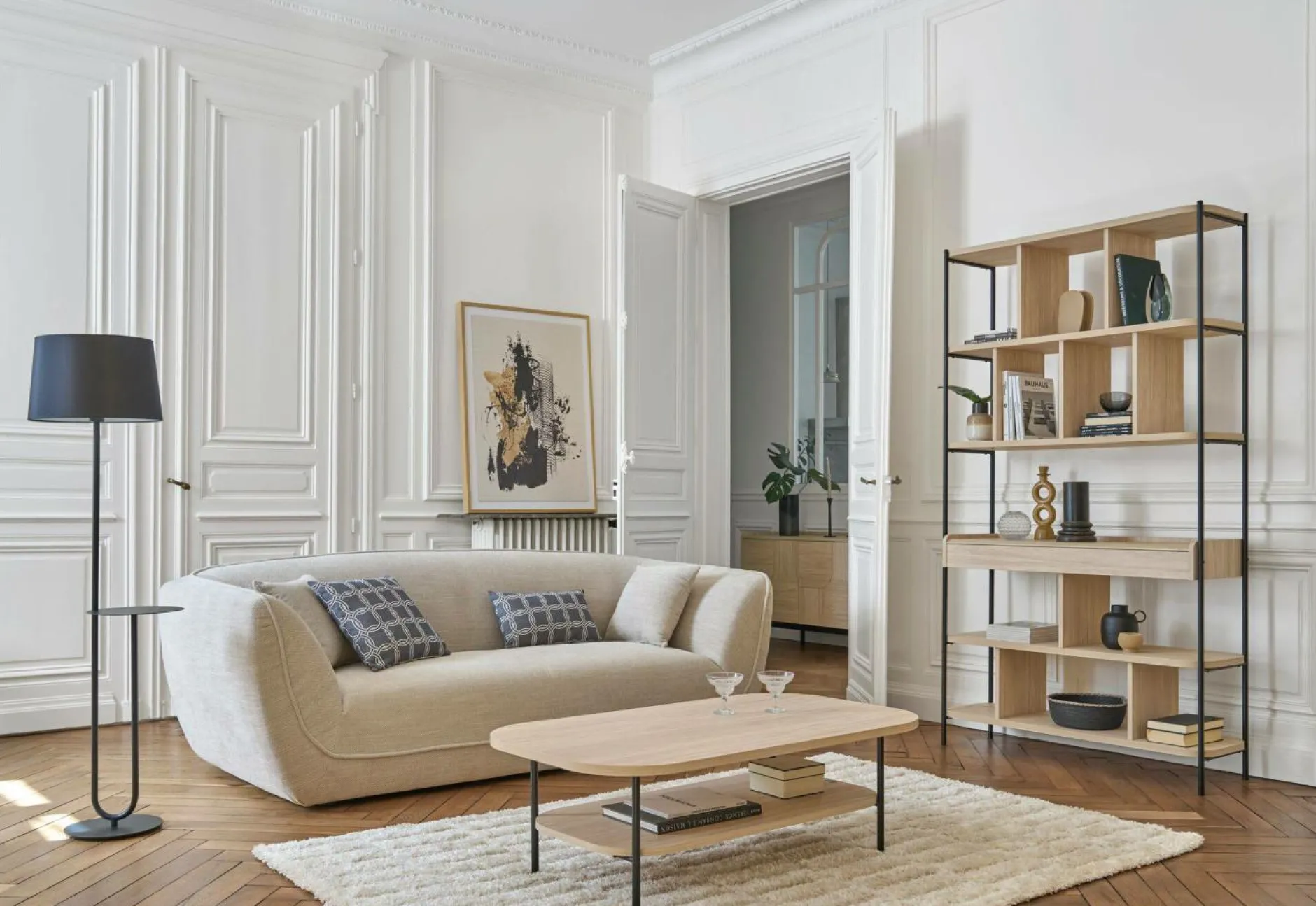 Buffets>Camif Buffet décor bois pieds métal 3 portes Mila