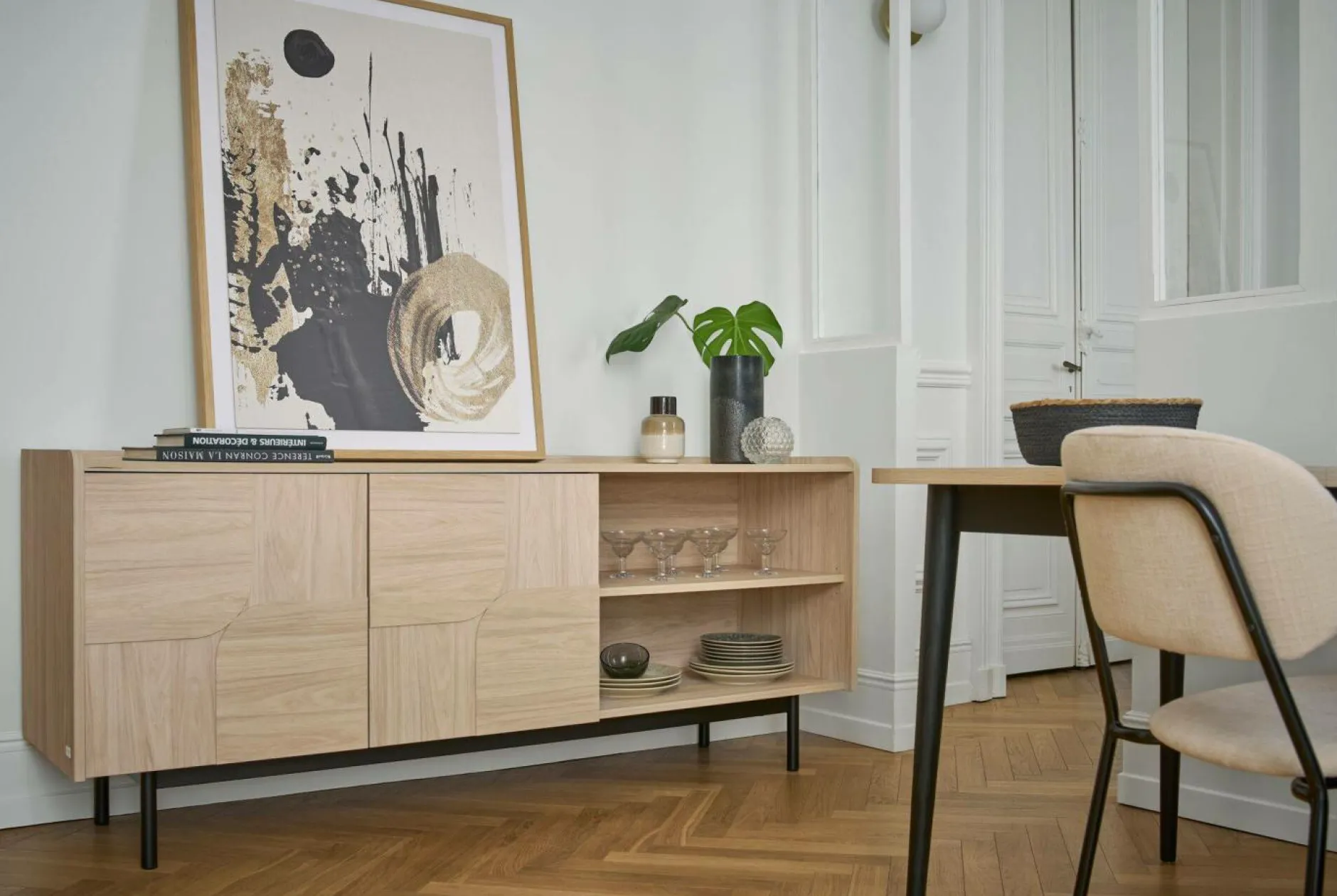 Buffets>Camif Buffet décor bois pieds métal 2 portes Mila