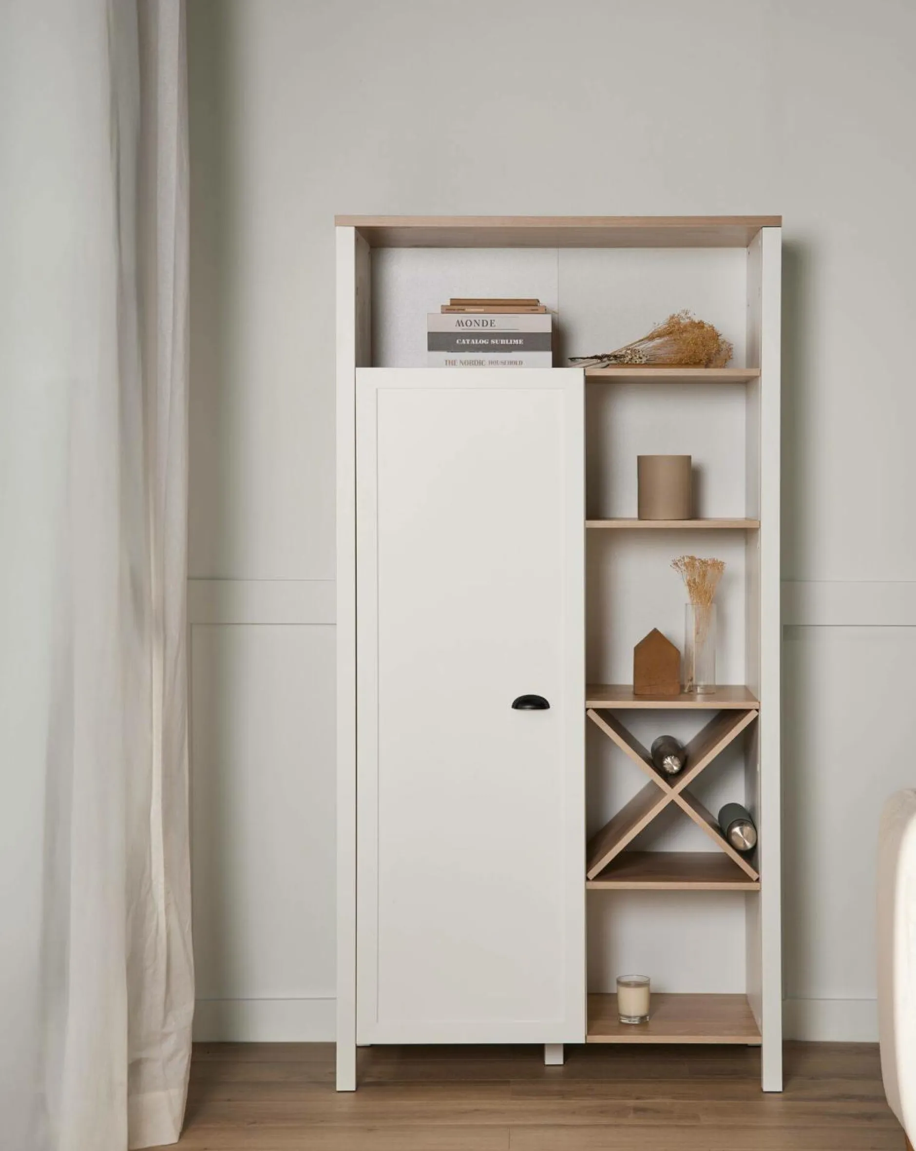 Buffets>Camif Buffet haut blanc et décor bois 1 porte Pivoine