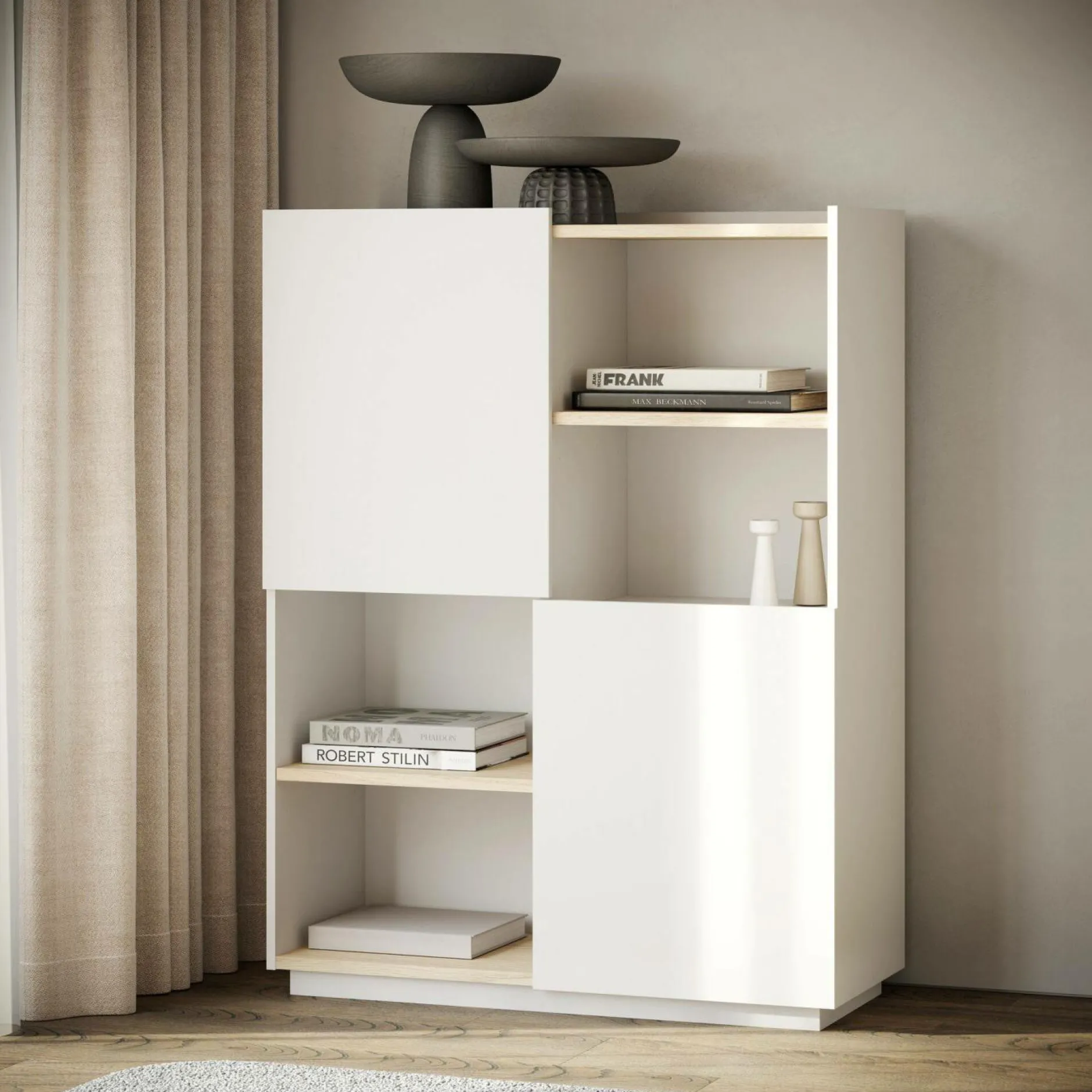 Buffets>Camif Buffet haut Nina - Chêne/Blanc