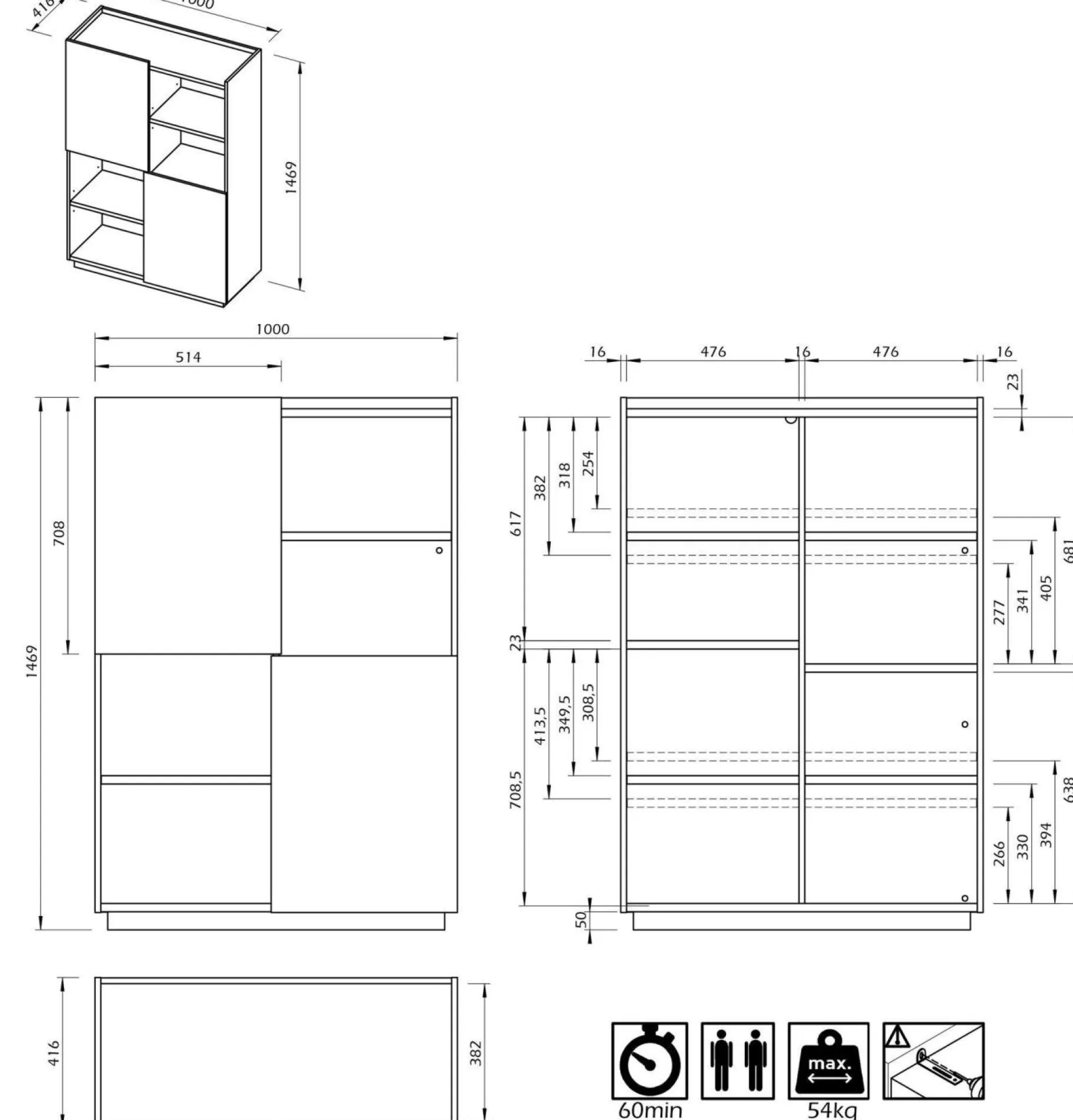 Buffets>Camif Buffet haut Nina - Chêne/Blanc