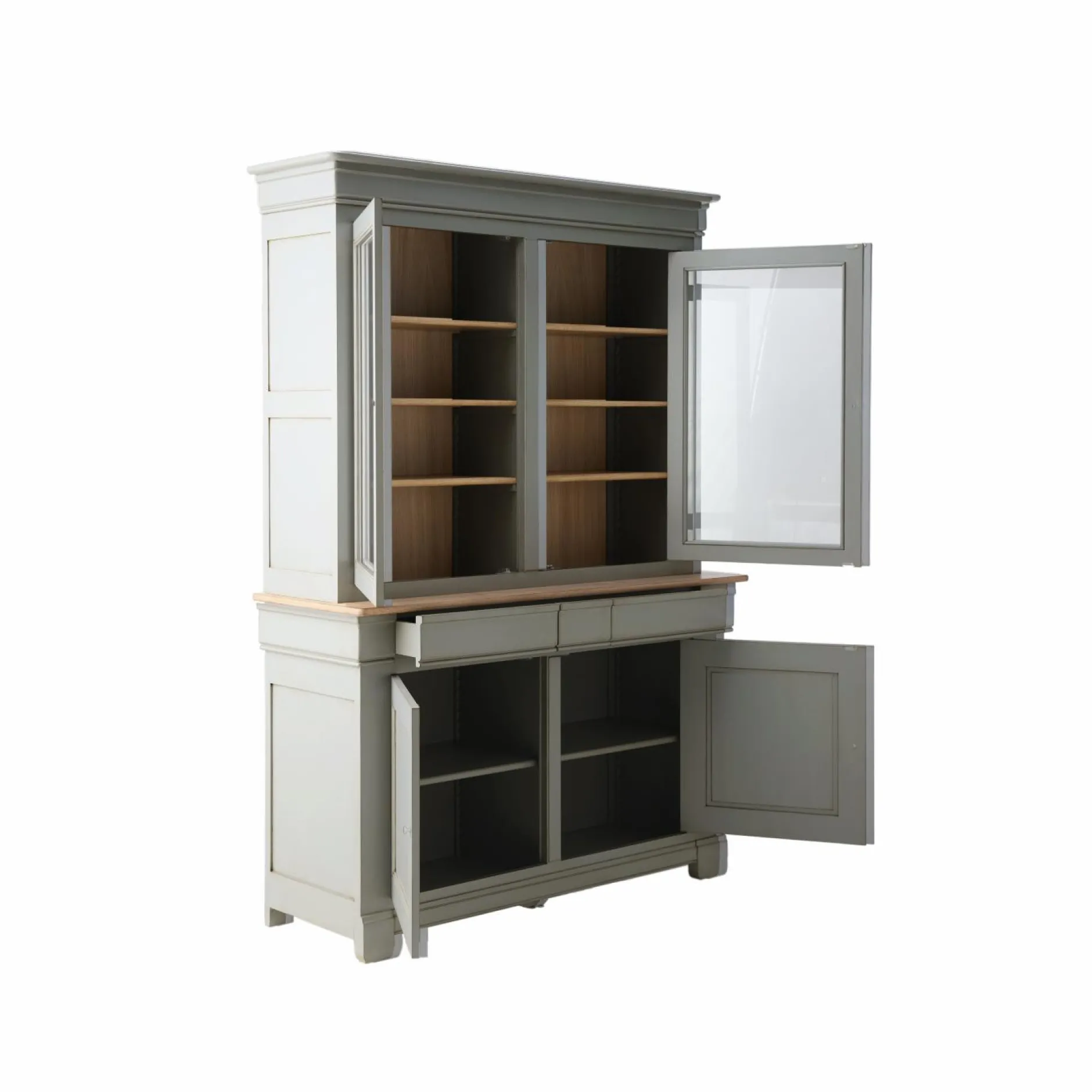 Meubles Vitrines>Camif Buffet vaisselier bois massif 4 portes 3 tiroirs Embellie - Gris