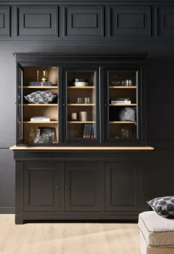 Meubles Vitrines>Camif Buffet vaisselier bois massif 6 portes 3 tiroirs Embellie - Noir