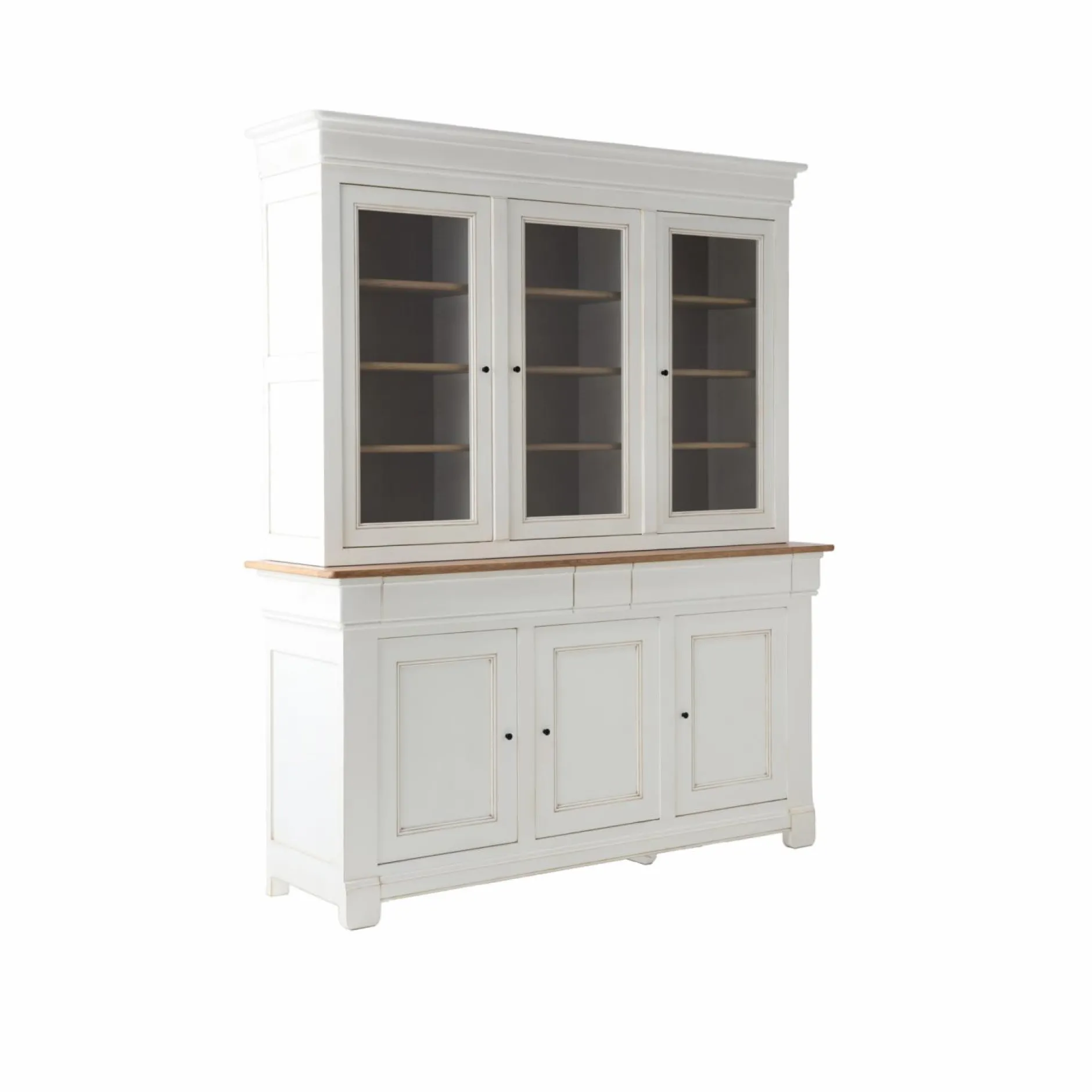 Meubles Vitrines>Camif Buffet vaisselier bois massif 6 portes 3 tiroirs Embellie - Blanc