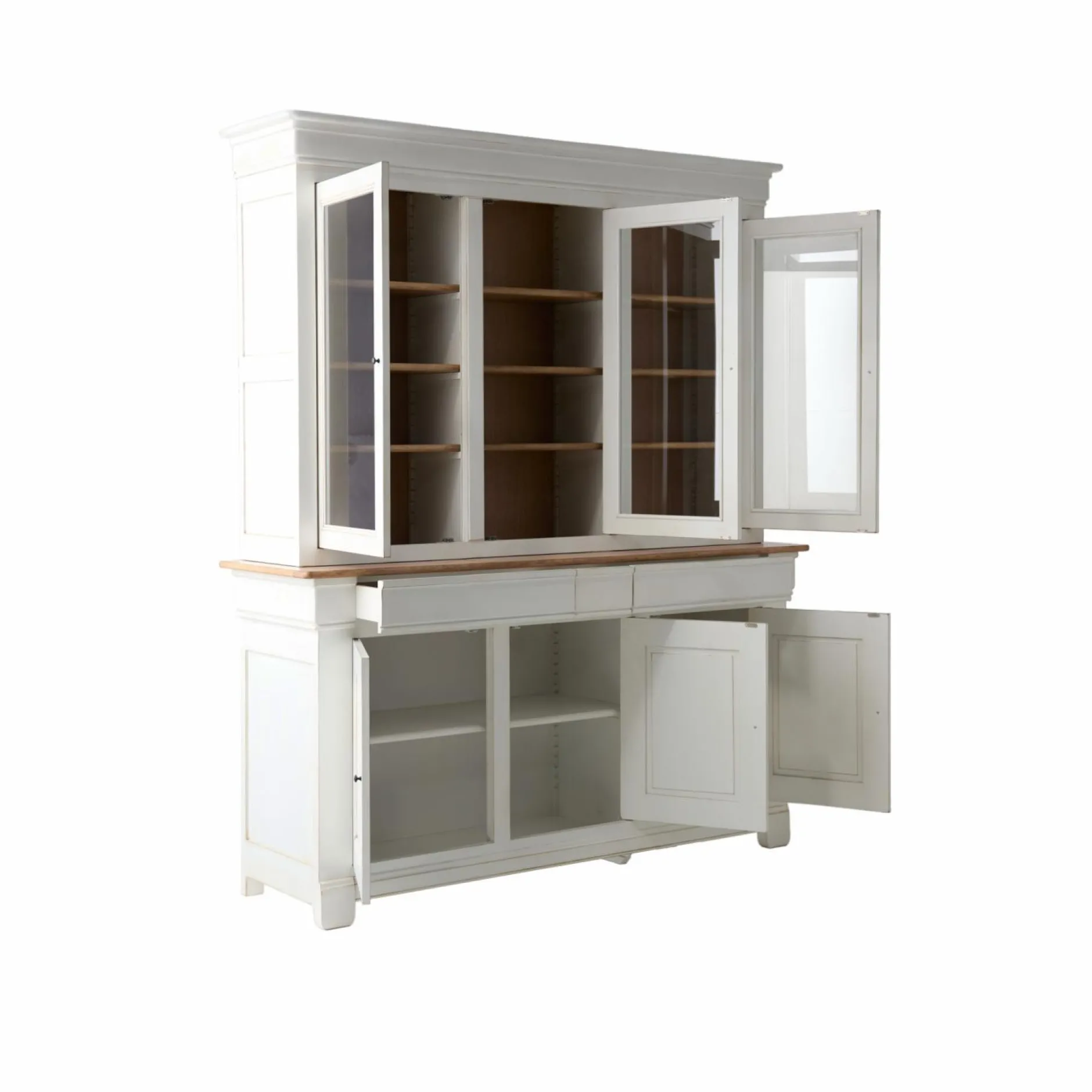 Meubles Vitrines>Camif Buffet vaisselier bois massif 6 portes 3 tiroirs Embellie - Blanc