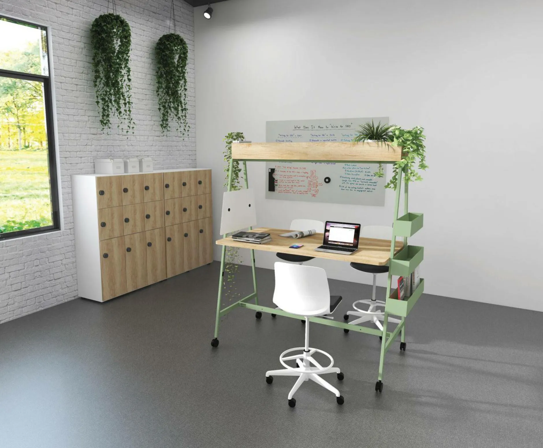 Bureaux>Camif BURONOMIC Table de travail collaborative mobile Alto - - Largeur 180 cm Vert Amande