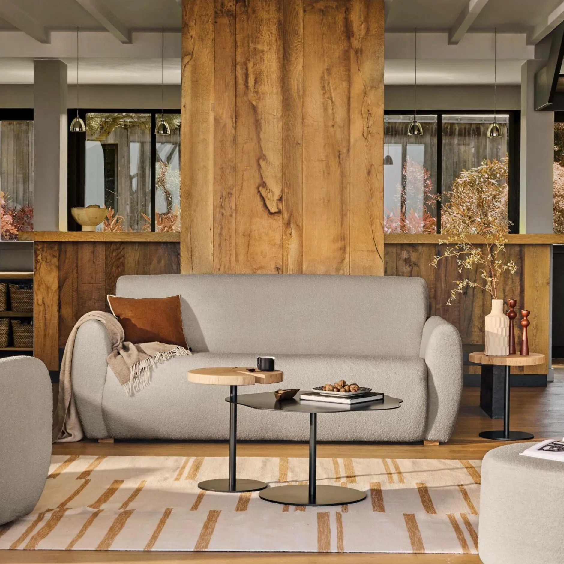 Canapés Droits|Canapés Fixes>Camif Canapé bouclette Ome - - 2 places Gris Clair