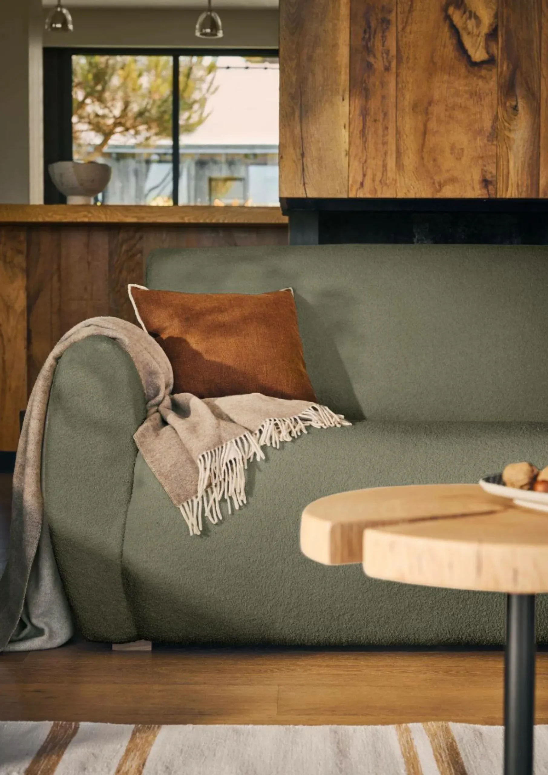 Canapés Droits|Canapés Fixes>Camif Canapé bouclette Ome - - 3 places Vert Kaki