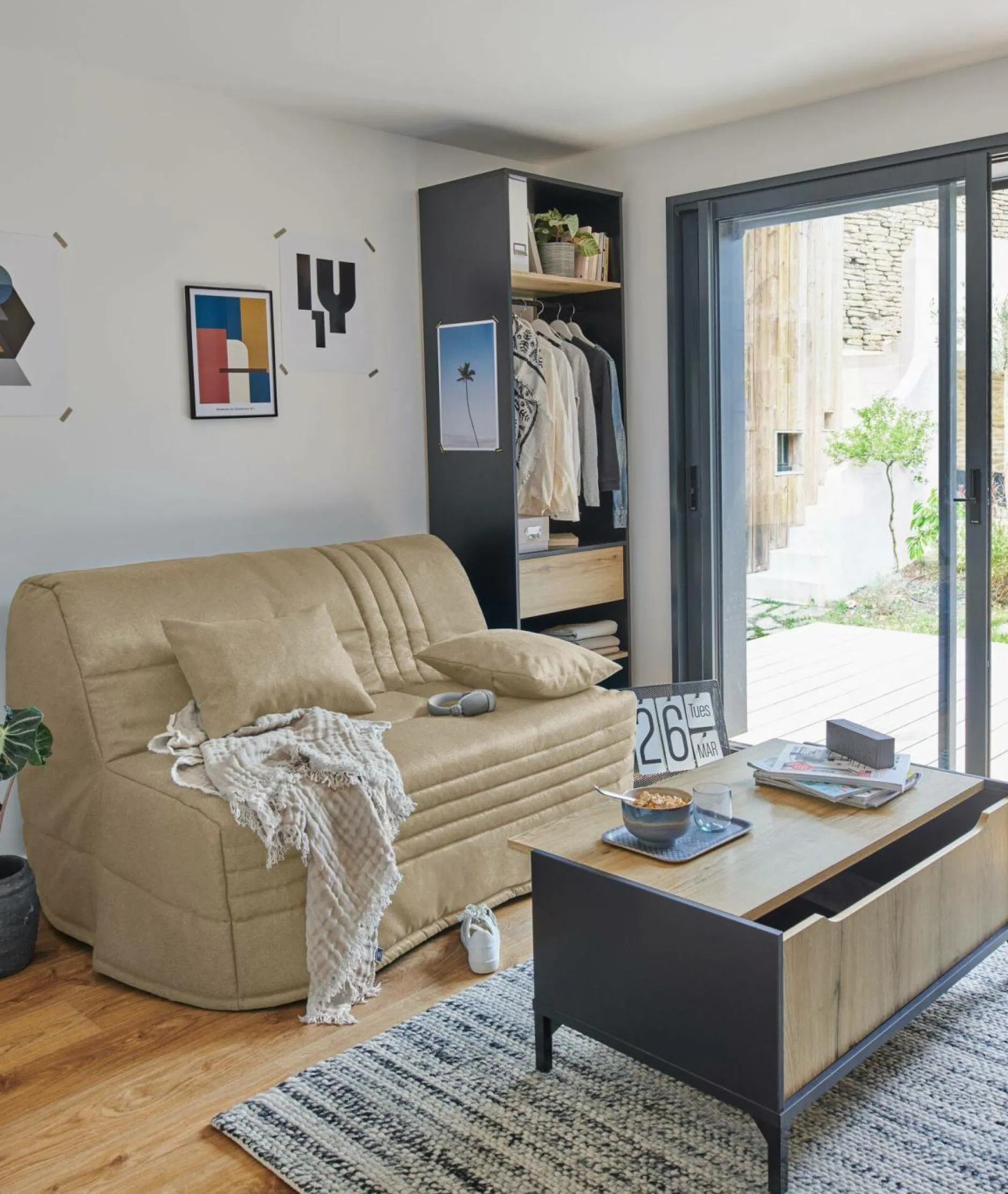 Bz>Camif Canapé BZ tissu matelas 15 cm Genay - Sable