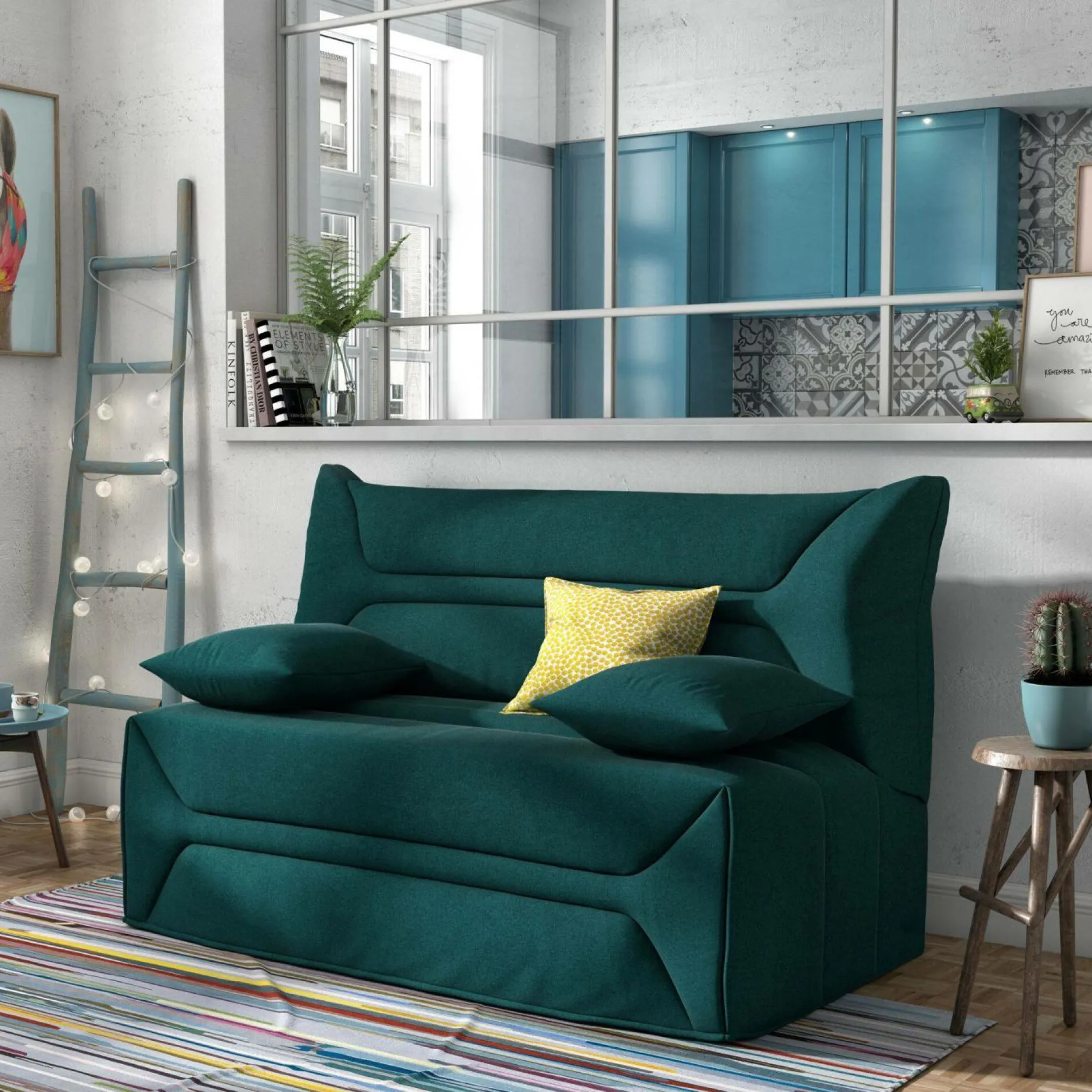 Bz>Camif Canapé BZ tissu matelas 12 cm Garance - Bleu Canard