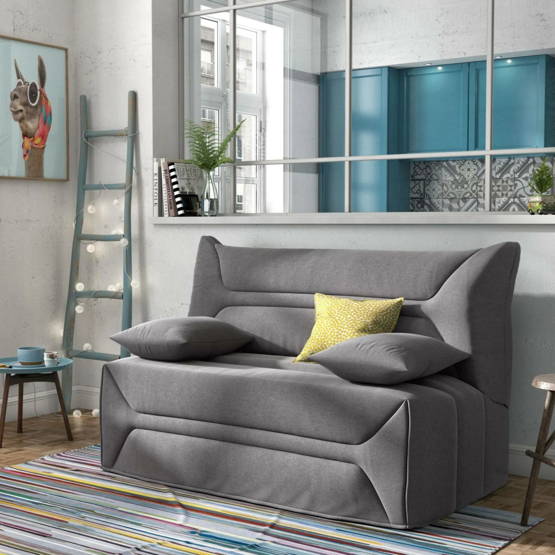 Bz>Camif Canapé BZ tissu matelas 12 cm Garance - Gris Clair