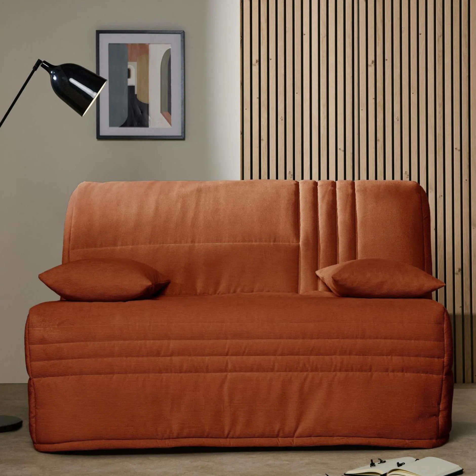 Bz>Camif Canapé BZ velours côtelé matelas 15 cm Gaélia - Rouille