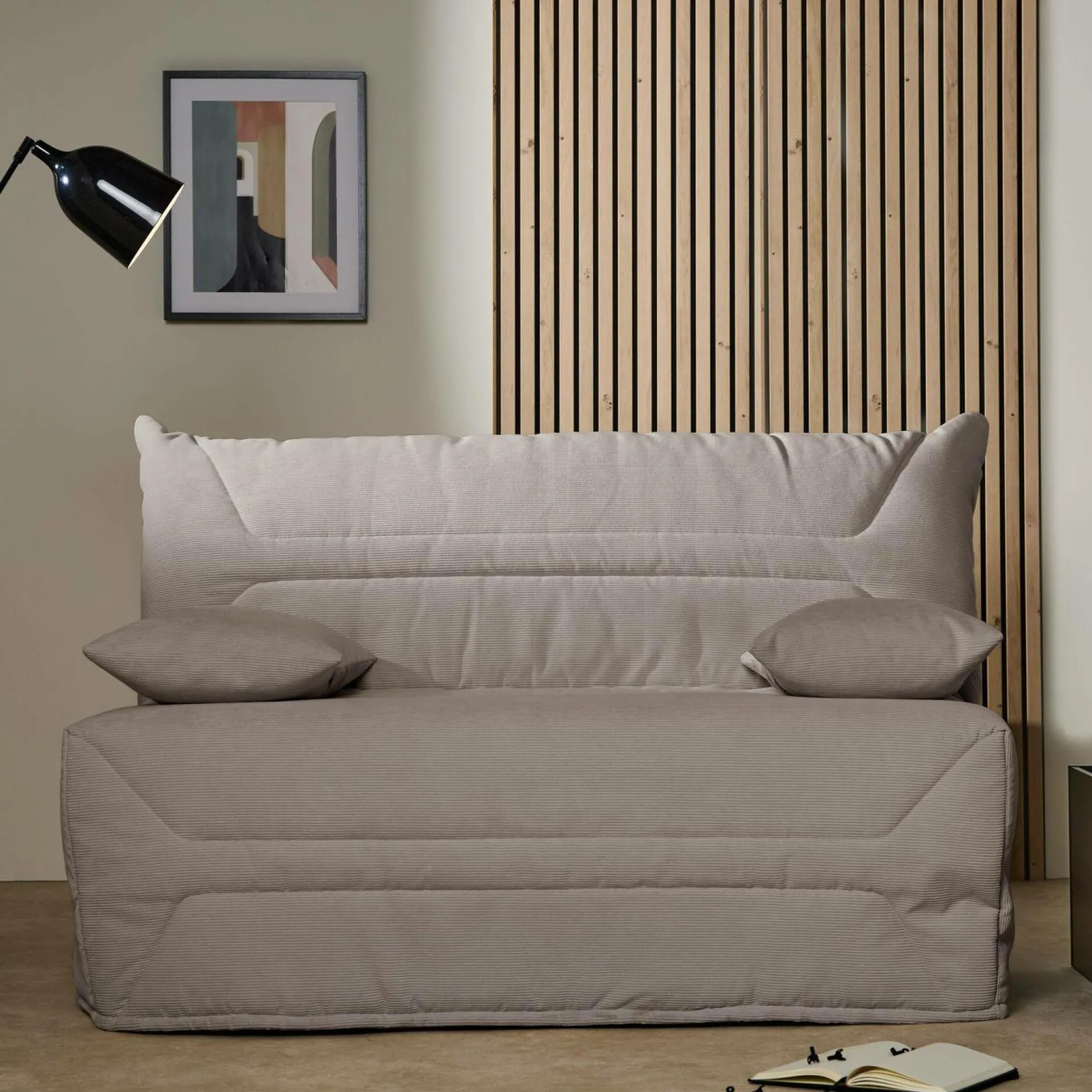 Bz>Camif Canapé BZ velours côtelé matelas 12 cm Gaston - Grège