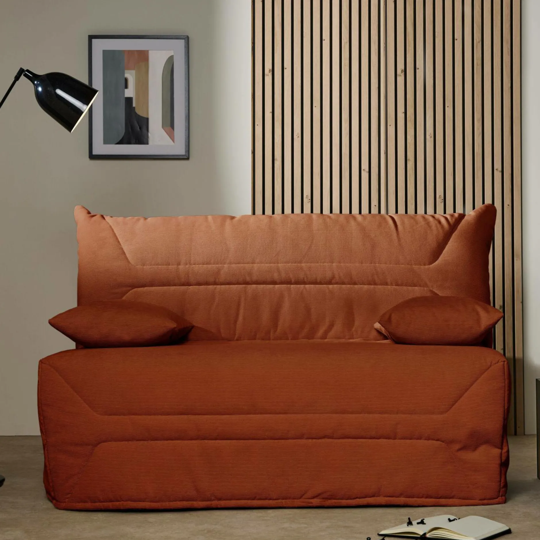 Bz>Camif Canapé BZ velours côtelé matelas 12 cm Gaston - Rouille