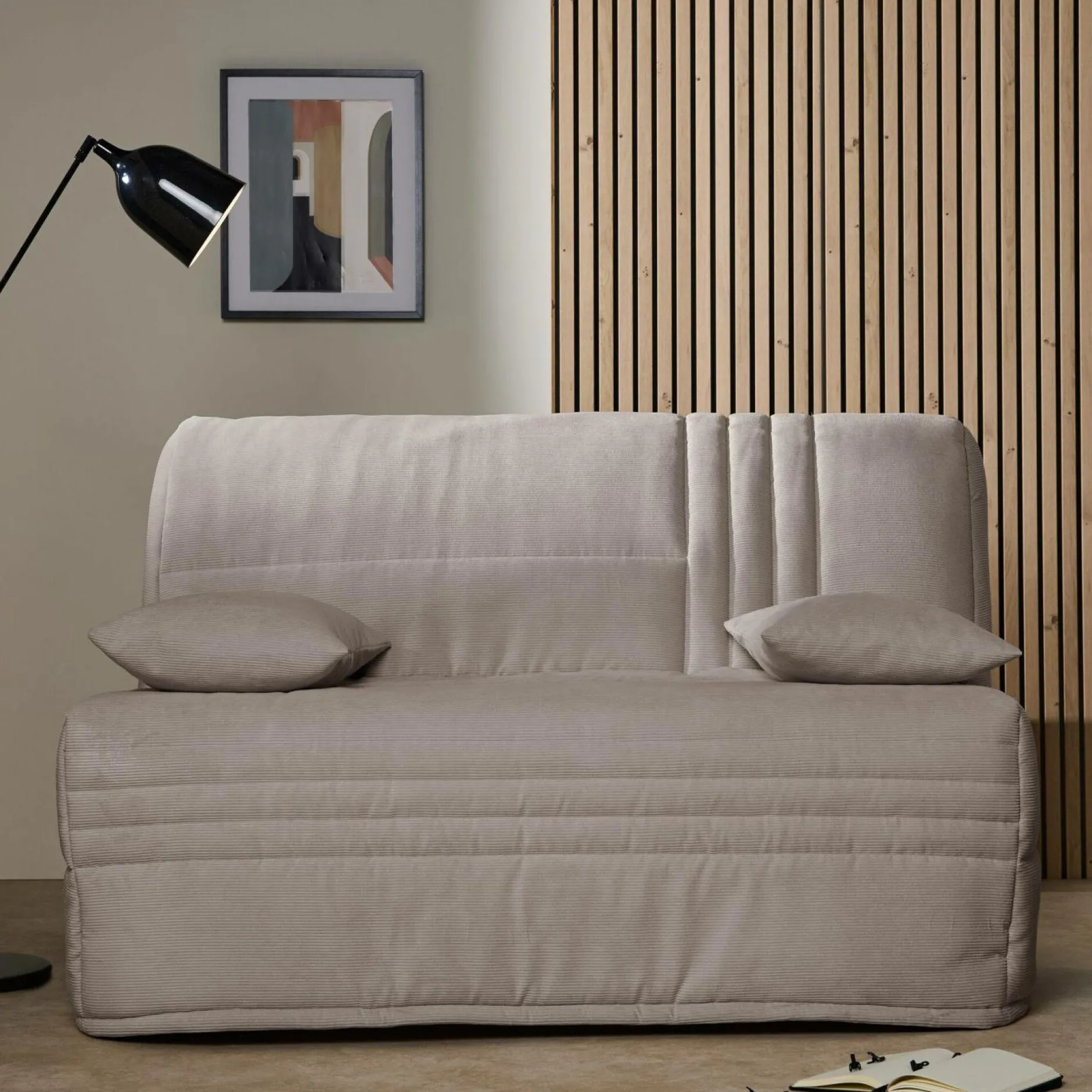 Bz>Camif Canapé BZ velours côtelé matelas 15 cm Gaélia - Grège