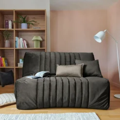 Bz>Camif Canapé BZ velours matelas 15 cm Oriane - - Matelas mousse HR Gris