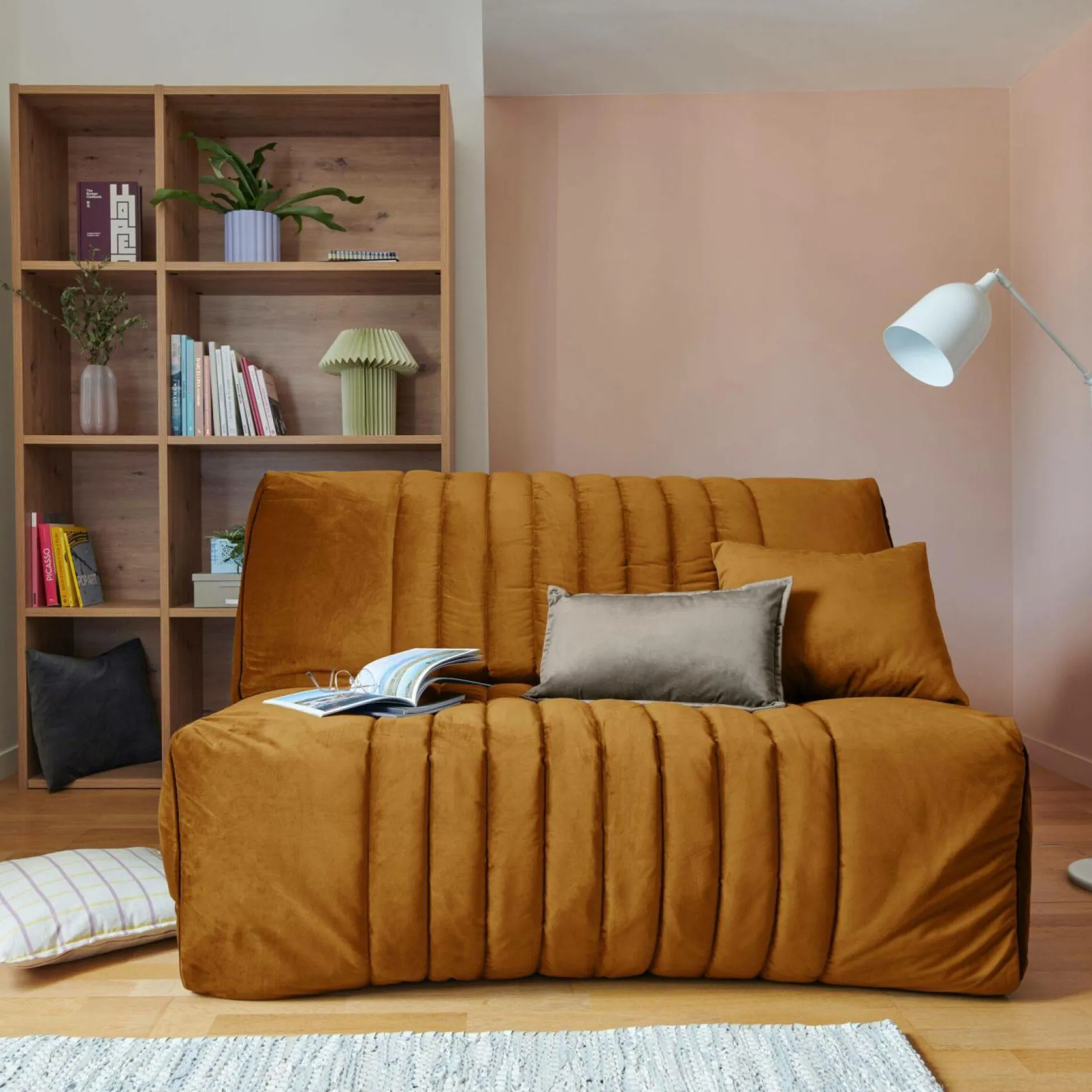 Bz>Camif Canapé BZ velours matelas 15 cm Oriane - - Matelas mousse HR Jaune Mordoré