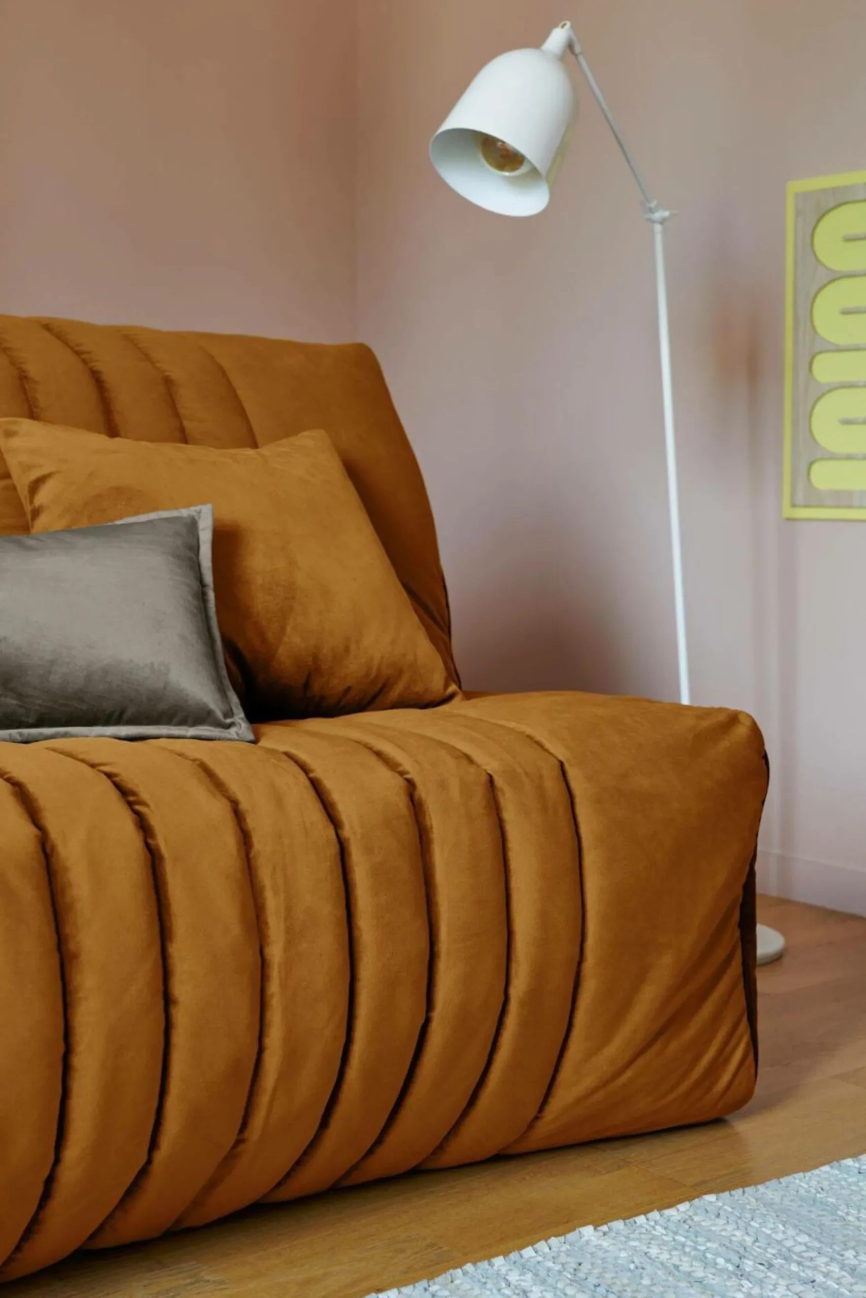 Bz>Camif Canapé BZ velours matelas 15 cm Oriane - - Matelas mousse HR Jaune Mordoré