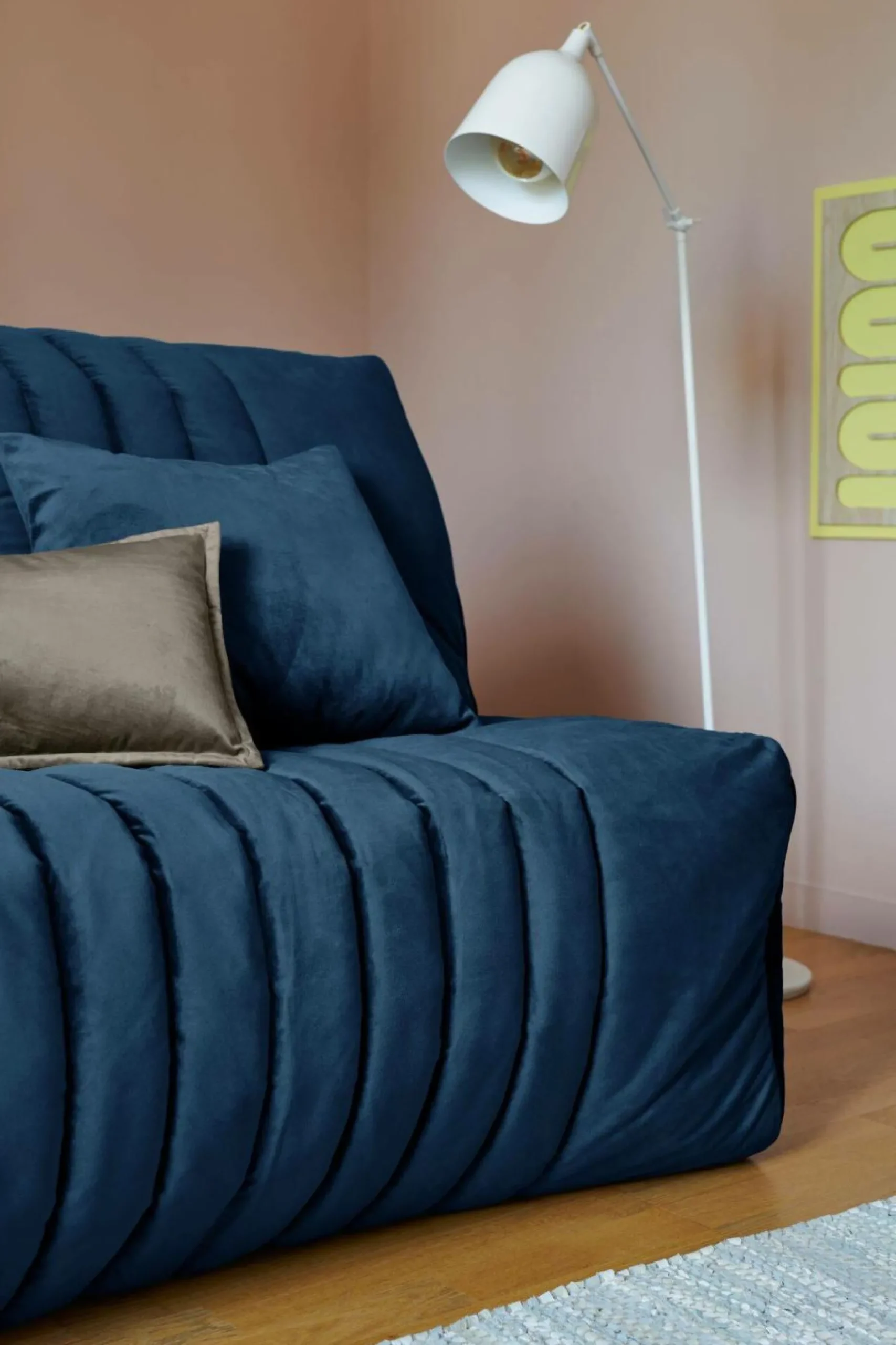 Bz>Camif Canapé BZ velours matelas 15 cm Oriane - - Matelas mousse HR Bleu