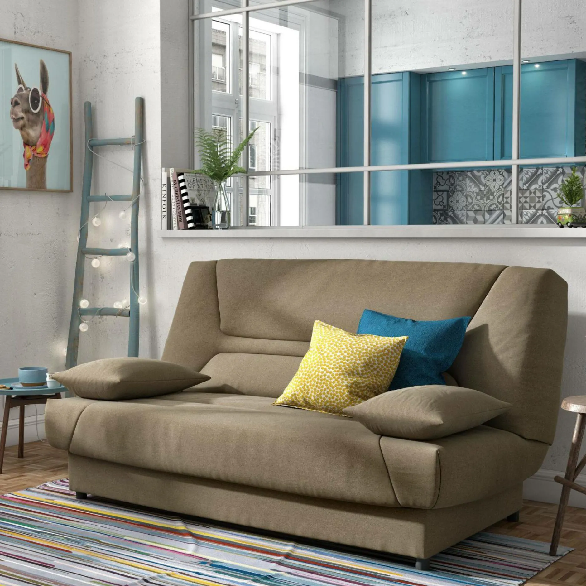 Clic-Clac>Camif Canapé clic-clac tissu matelas 13 cm Garance - Taupe