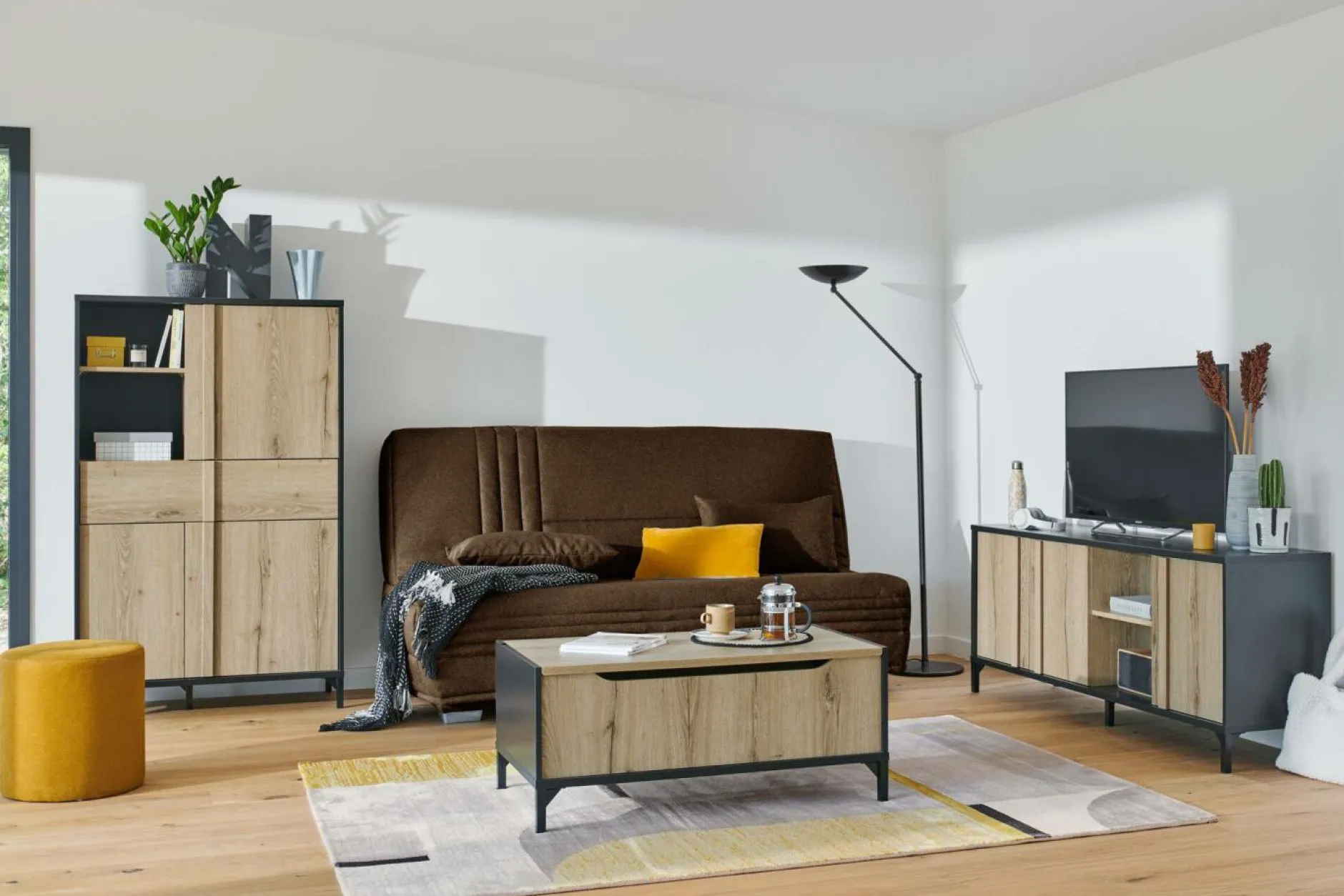 Clic-Clac>Camif Canapé clic-clac tissu matelas 17 cm Genay - Ebène