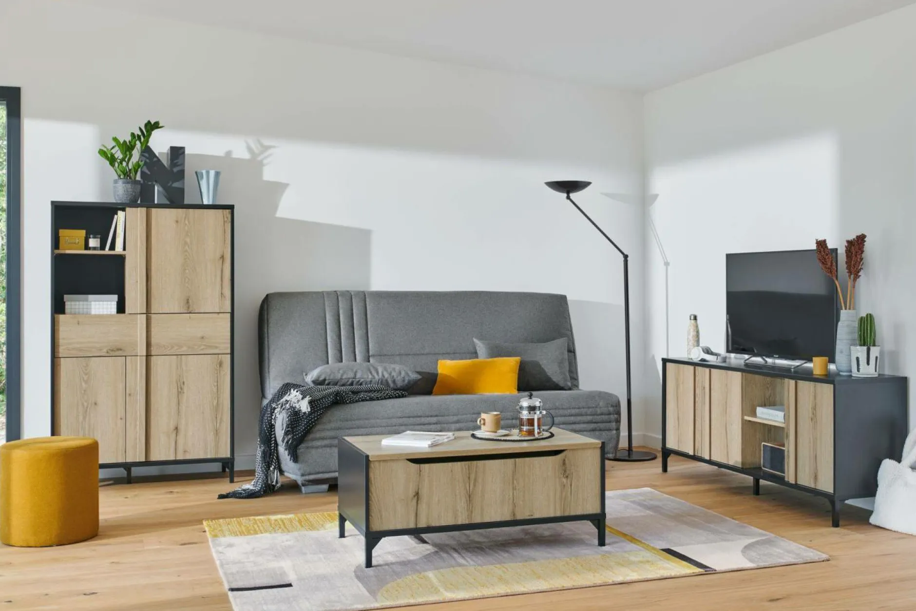 Clic-Clac>Camif Canapé clic-clac tissu matelas 17 cm Genay - Gris Foncé