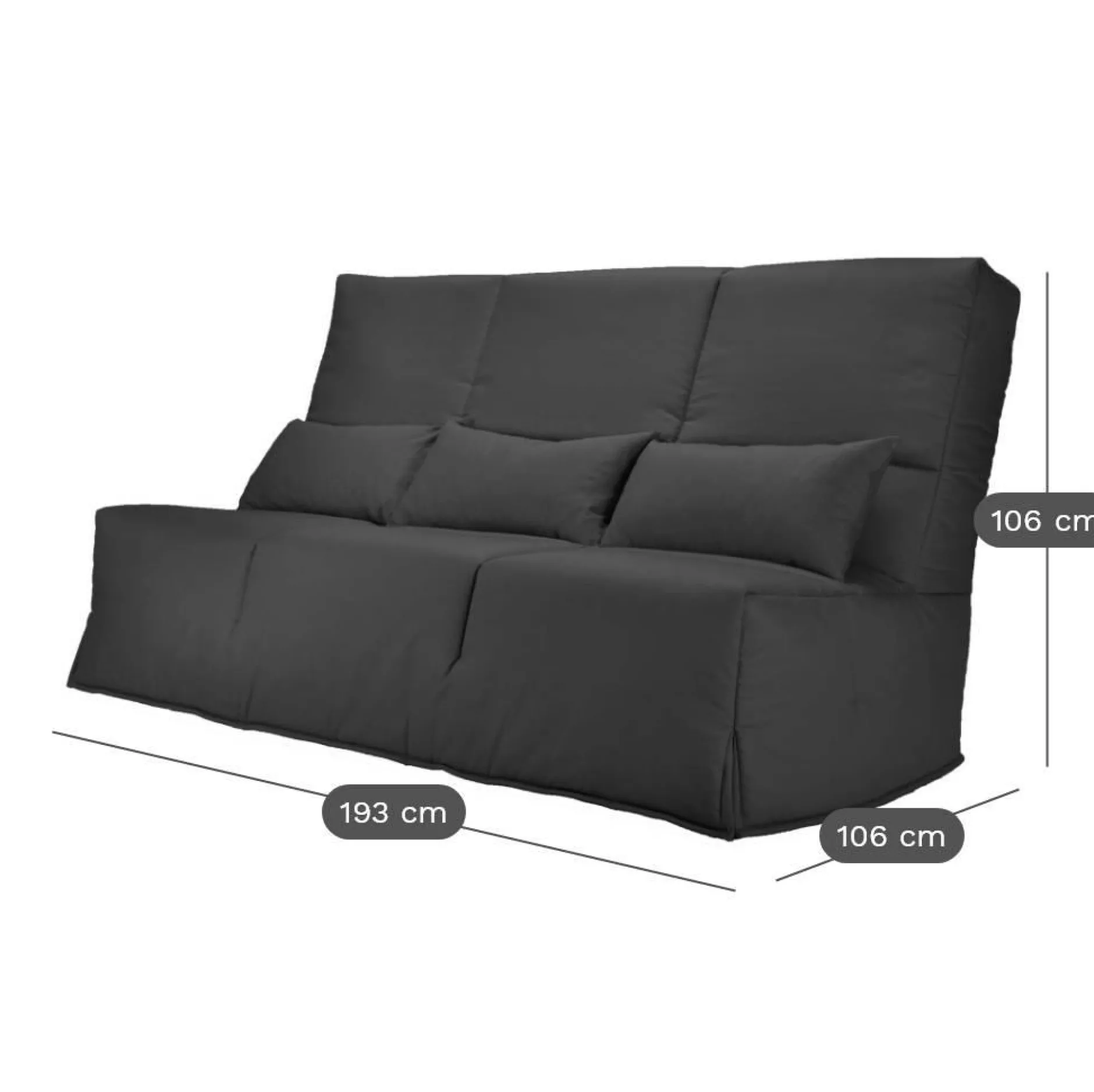 Clic-Clac>Camif Canapé clic-clac tissu matelas 15 cm Gaya - - 130 x 190 cm Anthracite