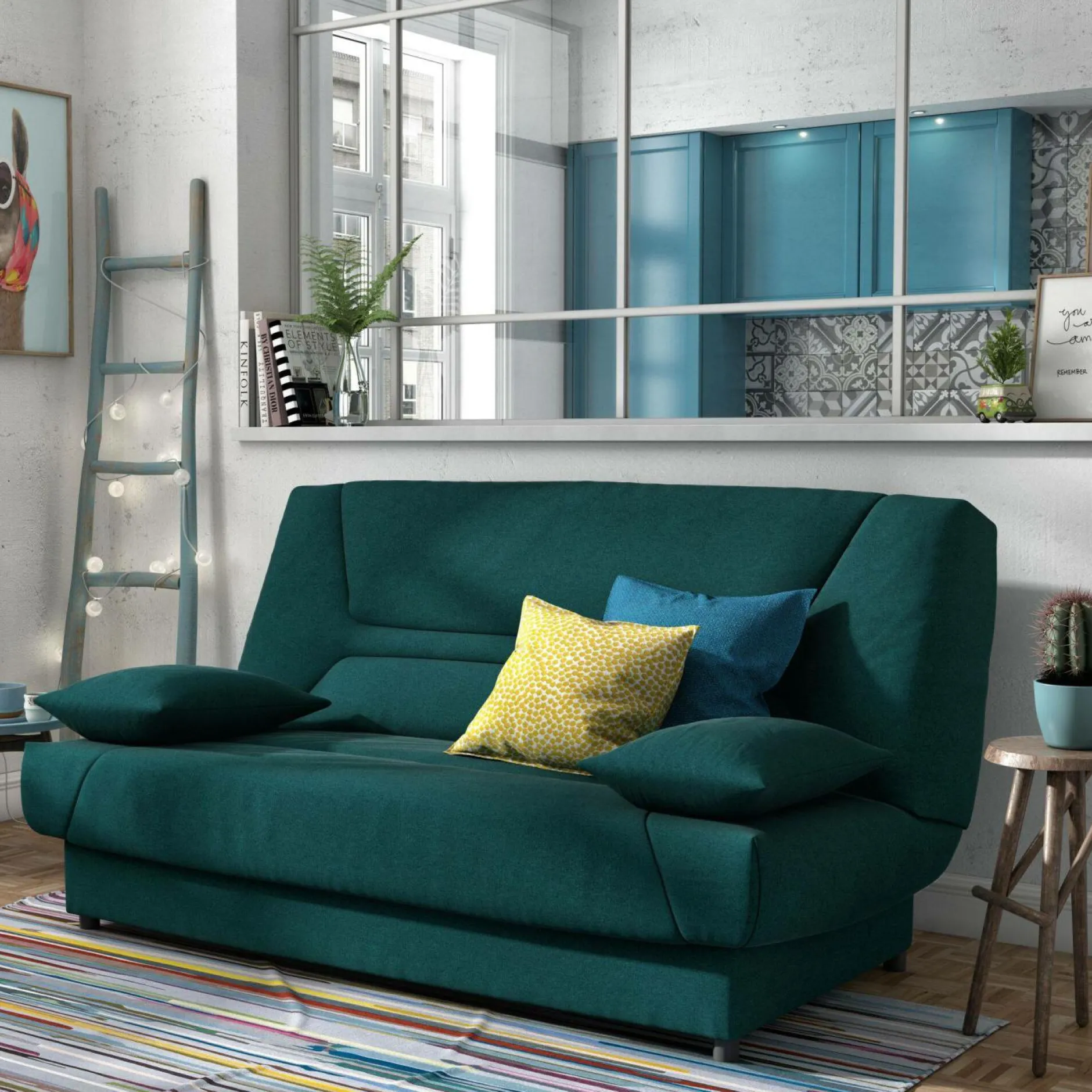 Clic-Clac>Camif Canapé clic-clac tissu matelas 13 cm Garance - Bleu Canard