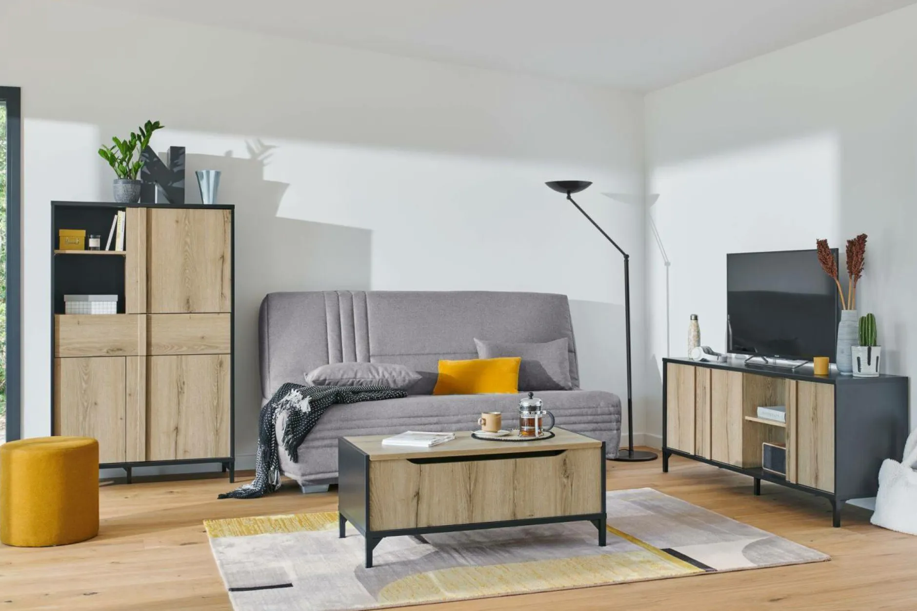 Clic-Clac>Camif Canapé clic-clac tissu matelas 17 cm Genay - Gris Clair