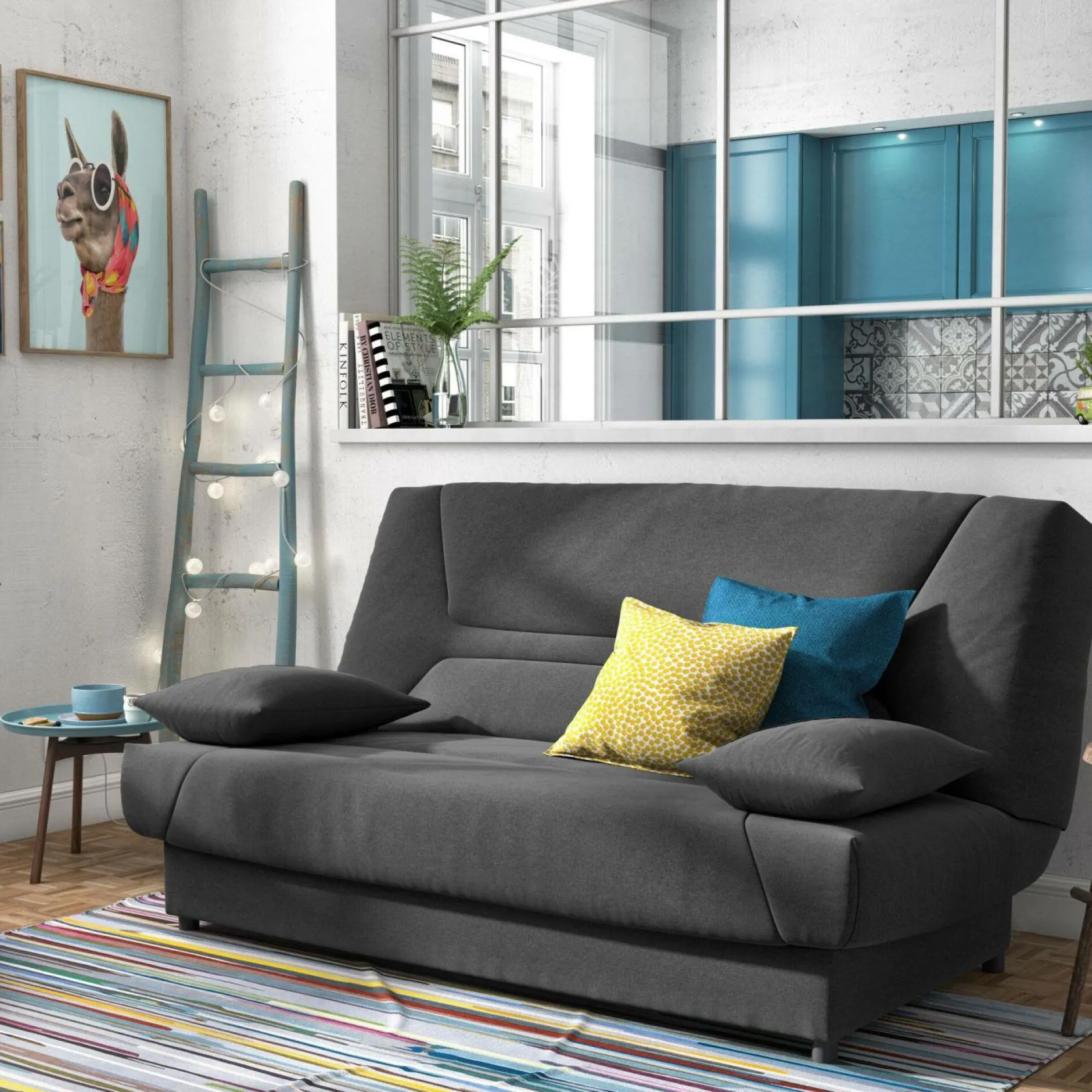 Clic-Clac>Camif Canapé clic-clac tissu matelas 13 cm Garance - Gris Foncé