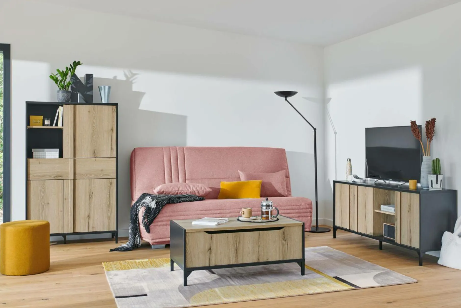 Clic-Clac>Camif Canapé clic-clac tissu matelas 17 cm Genay - Rose