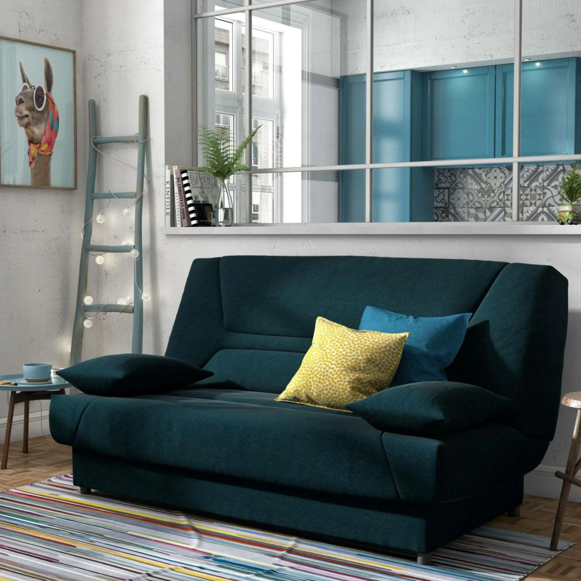 Clic-Clac>Camif Canapé clic-clac tissu matelas 13 cm Garance - Bleu Marine