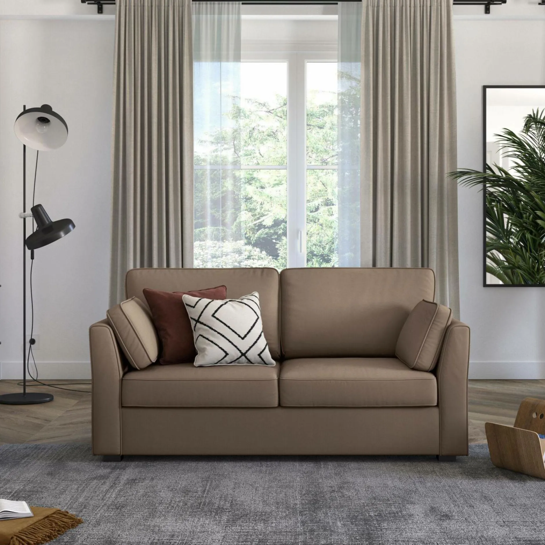 Canapés Droits>Camif Canapé convertible tissu coton déhoussable Marbella - - 2 places Taupe