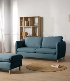 Canapés Droits>Camif Canapé convertible tissu chenillé Portimo - Bleu Atlantique