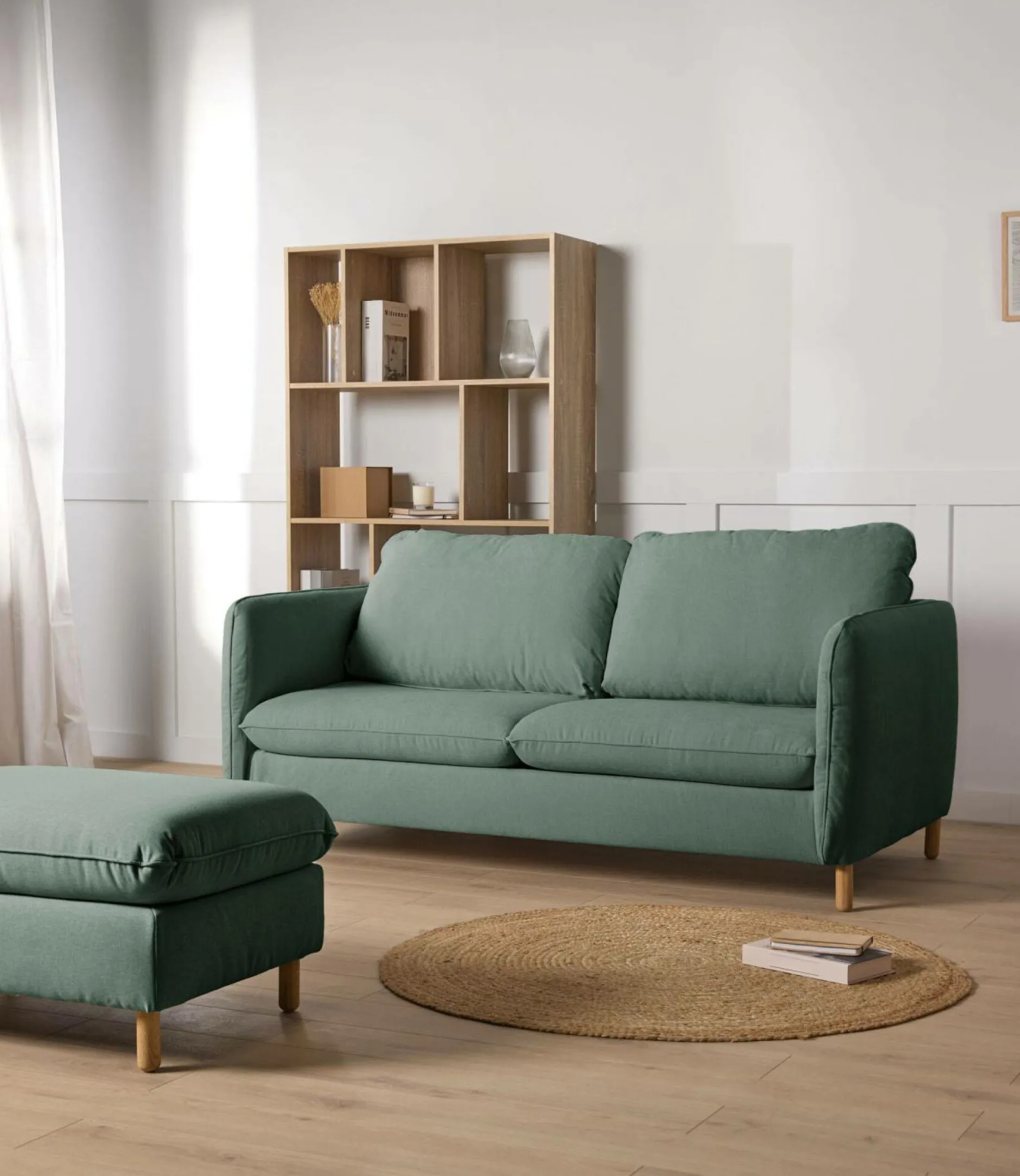 Canapés Droits>Camif Canapé convertible tissu chenillé Portimo - Vert de gris