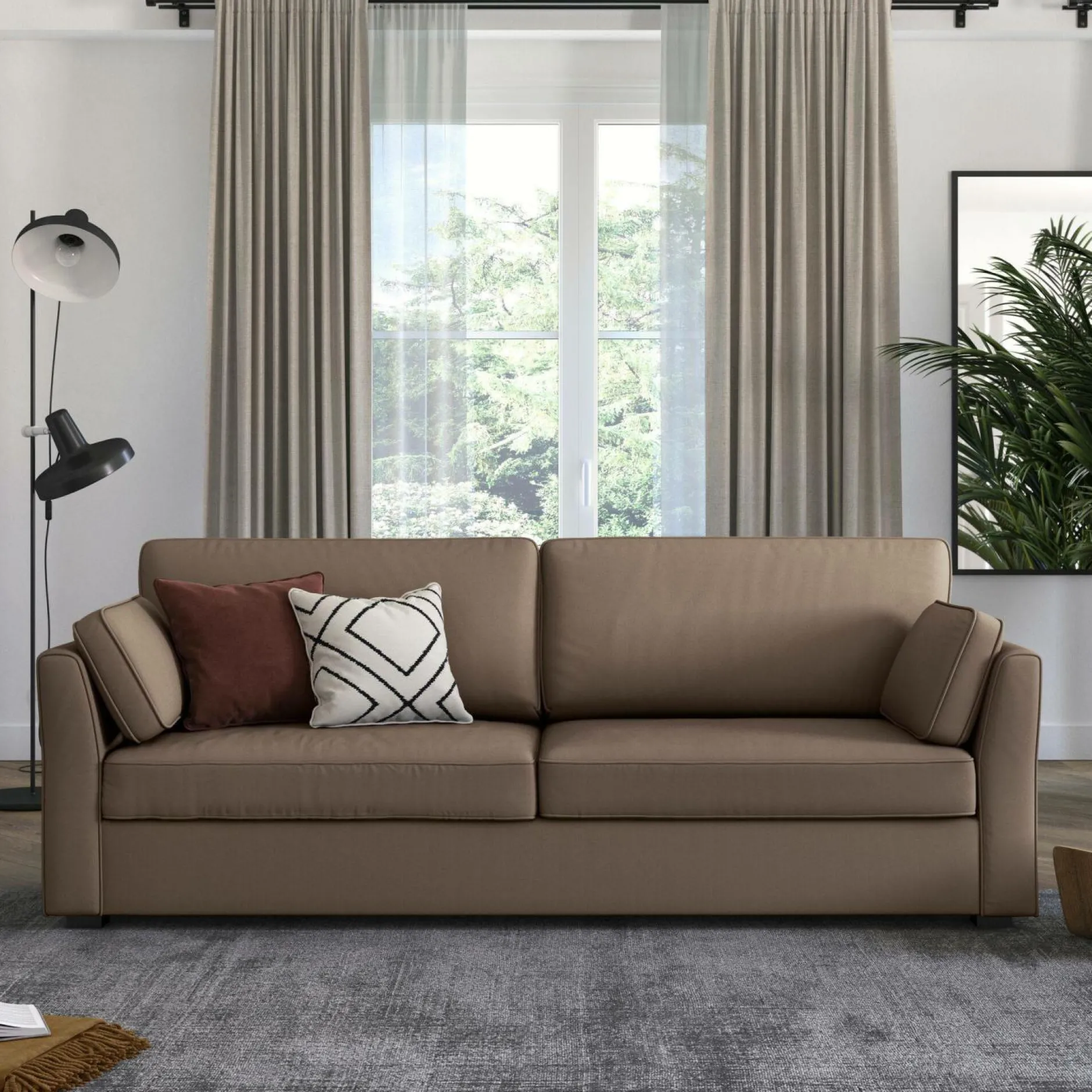 Canapés Droits>Camif Canapé convertible tissu coton déhoussable Marbella - - 4 places Taupe