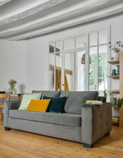 Canapés Droits>Camif Canapé convertible velours Octave - Gris Clair