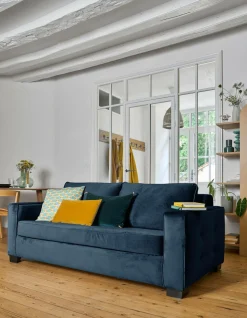 Canapés Droits>Camif Canapé convertible velours Octave - Bleu