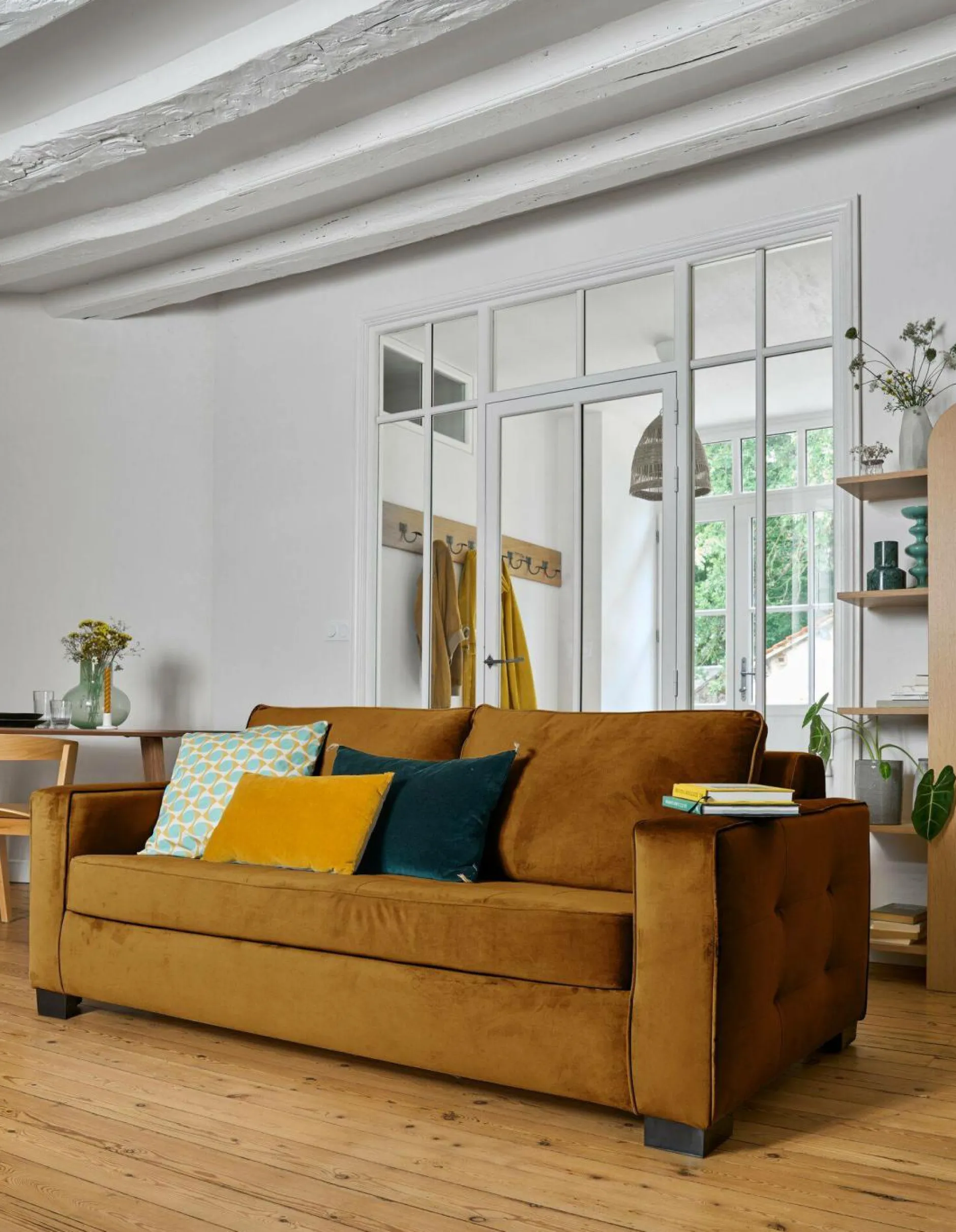 Canapés Droits>Camif Canapé convertible velours Octave - Jaune Mordoré