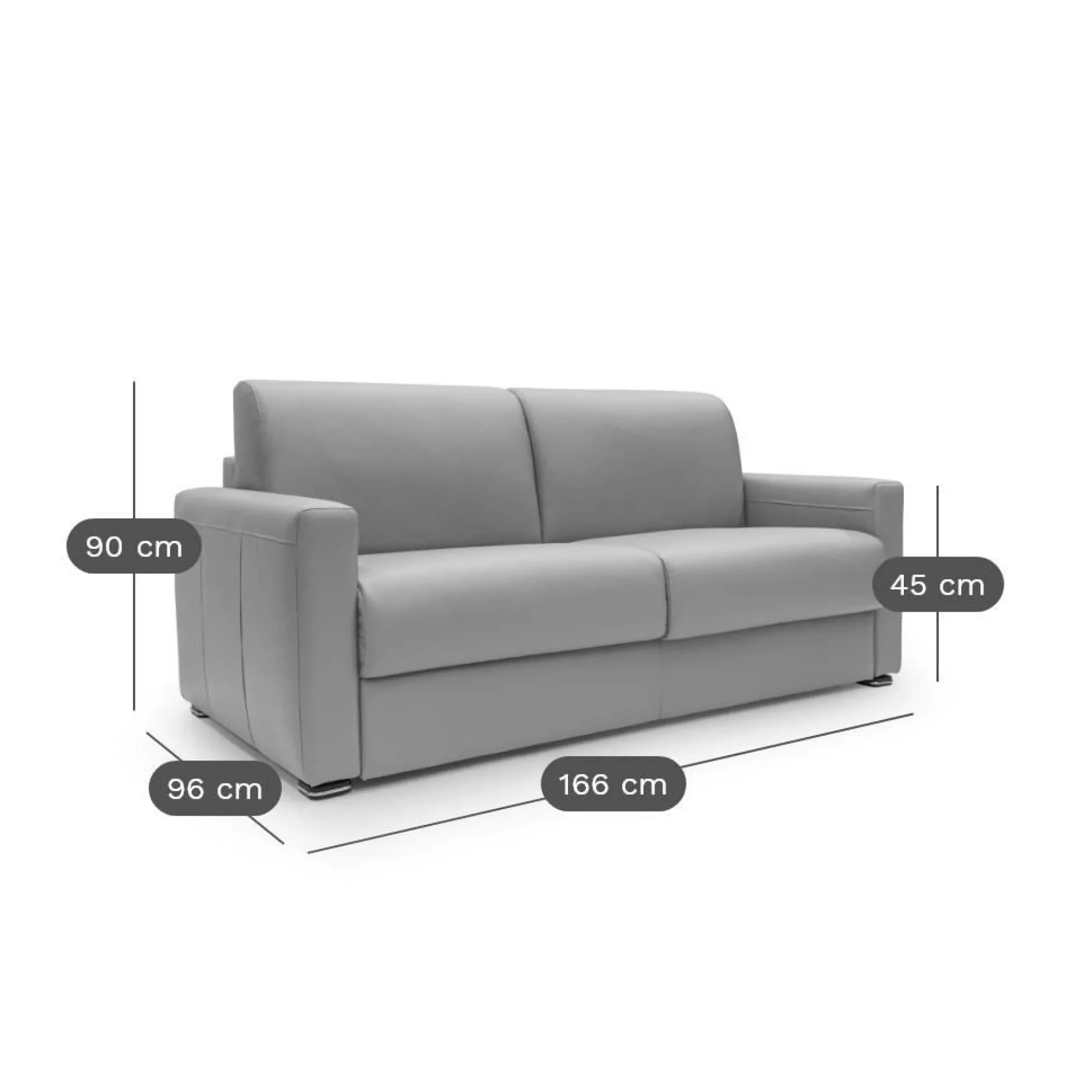 Canapés Droits|Canapés Fixes>Camif Canapé cuir Aubin - - Grand 3 places Gris Clair