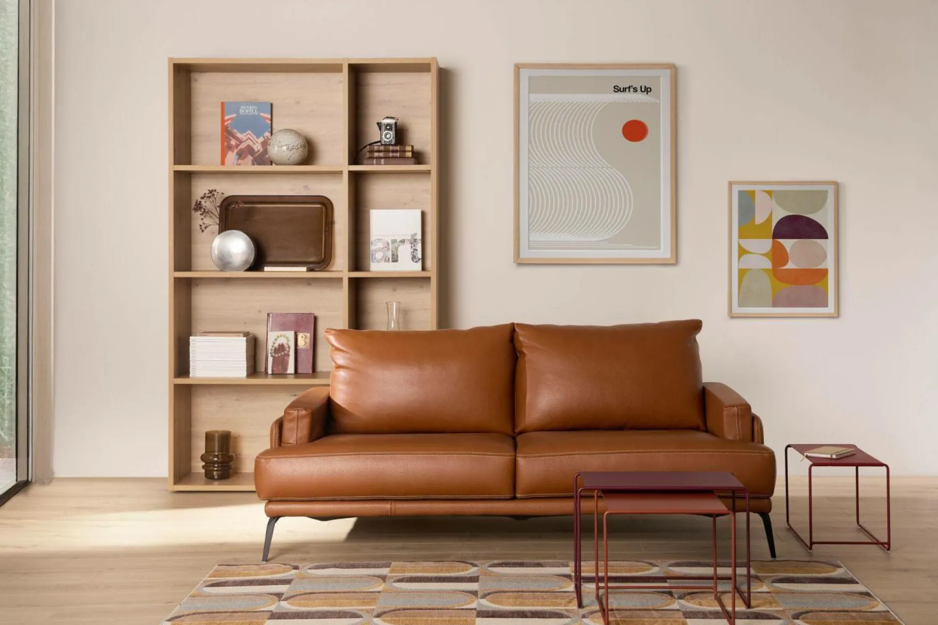 Canapés Droits|Canapés Fixes>Camif Canapé cuir Basile - - Grand 2 places Cognac