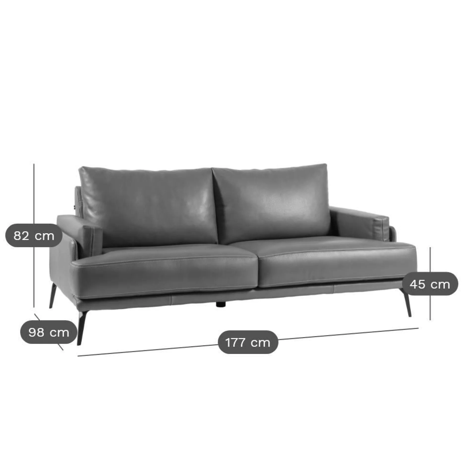 Canapés Droits|Canapés Fixes>Camif Canapé cuir Basile - - Grand 2 places Noir