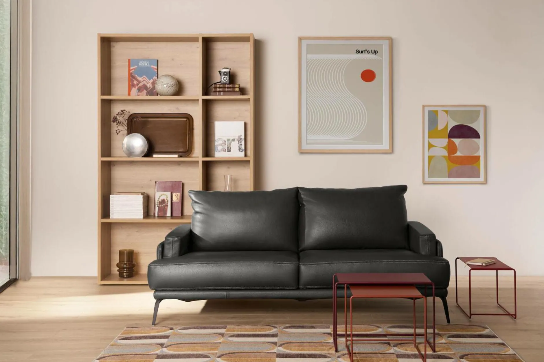 Canapés Droits|Canapés Fixes>Camif Canapé cuir Basile - - 3 places Noir