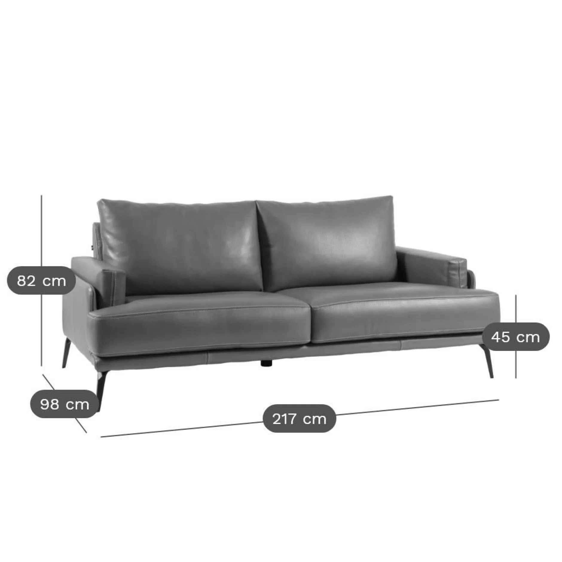 Canapés Droits|Canapés Fixes>Camif Canapé cuir Basile - - Grand 3 places Sable