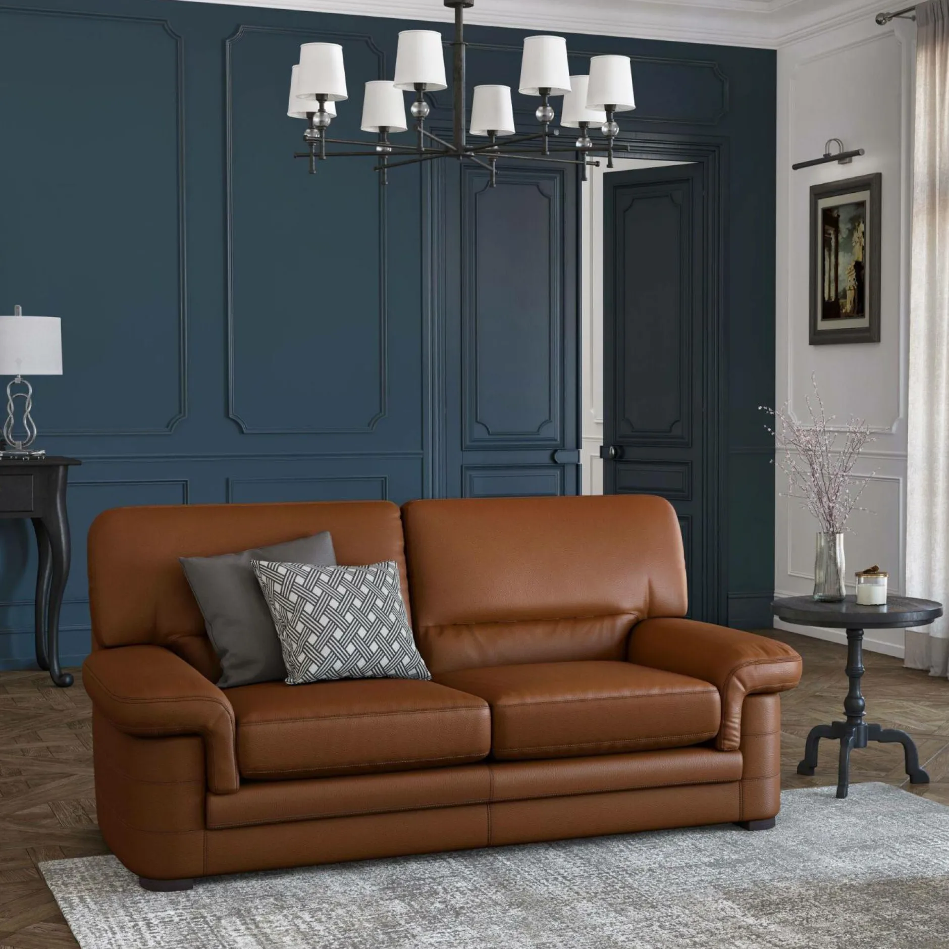 Canapés Droits|Canapés Fixes>Camif Canapé cuir Melbourne - - 3 places Cognac